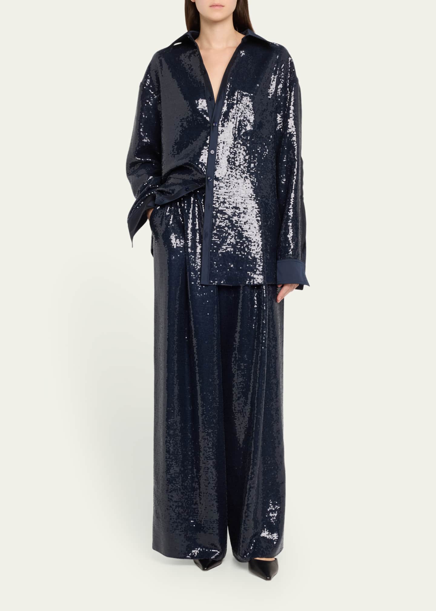 CHRISTOPHER JOHN ROGERS Sequined Elastic Waist Wide Leg Trousers Image 2 of 5