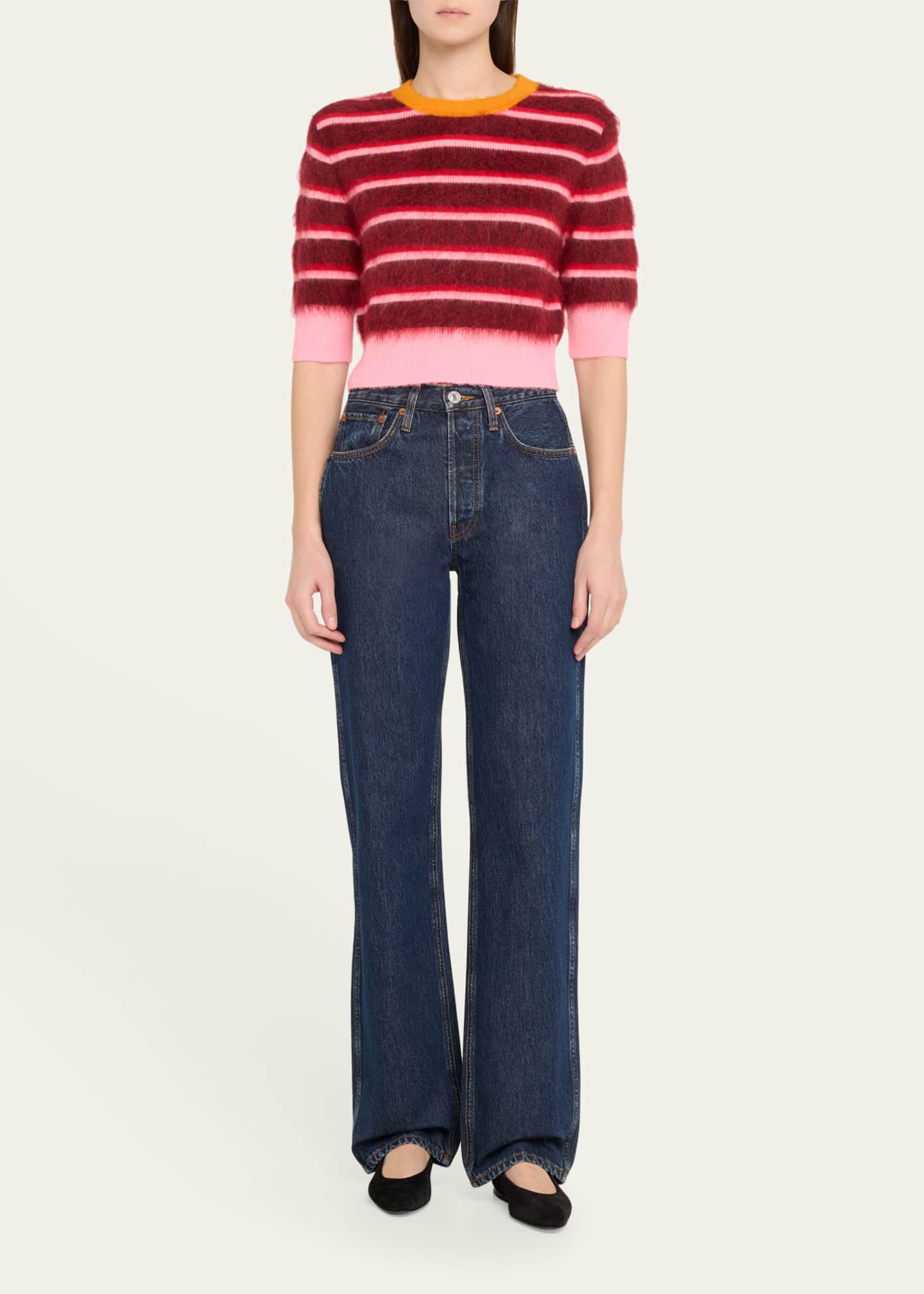CHRISTOPHER JOHN ROGERS Striped Mohair Crop Ringer Sweater Image 2 of 5