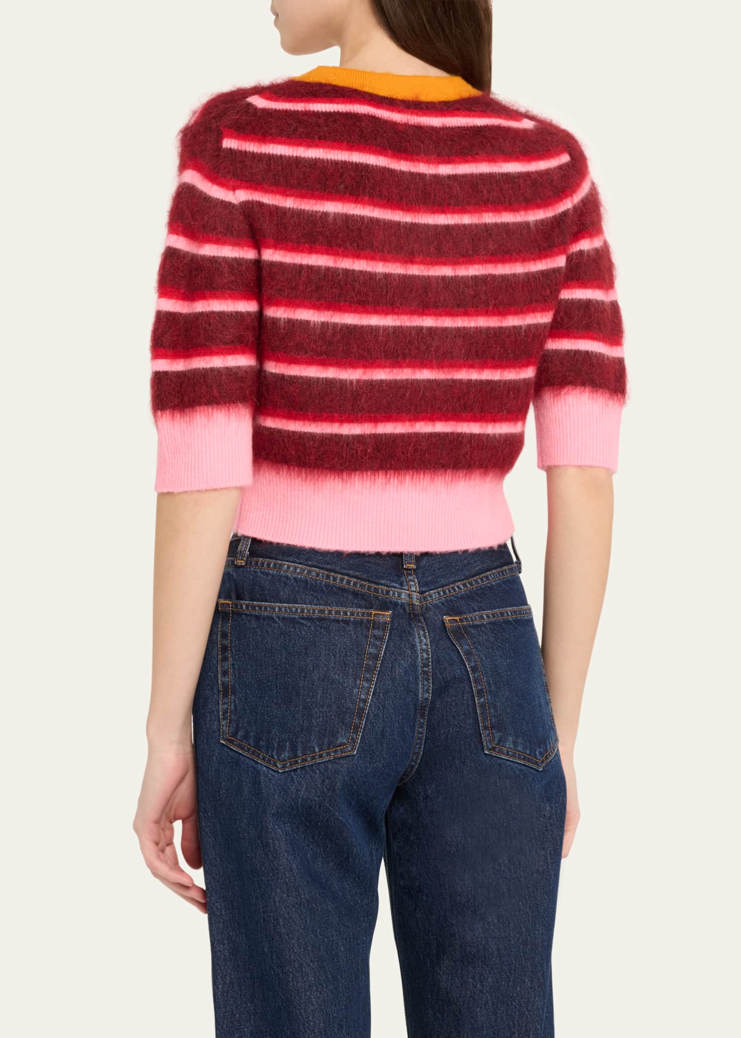 CHRISTOPHER JOHN ROGERS Striped Mohair Crop Ringer Sweater Image 3 of 5