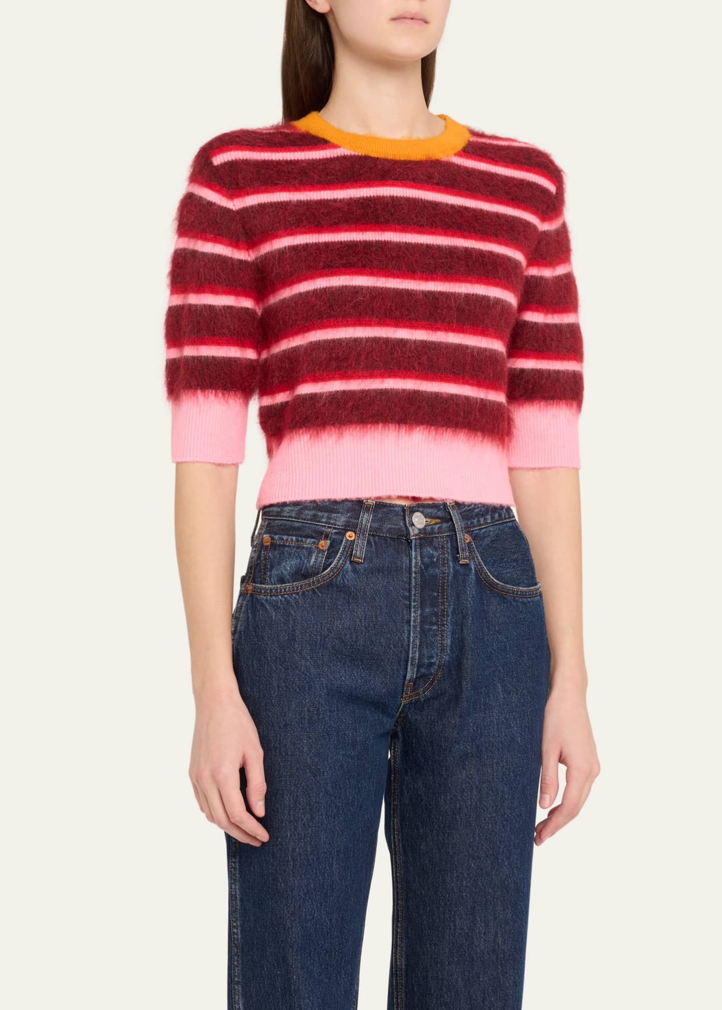 CHRISTOPHER JOHN ROGERS Striped Mohair Crop Ringer Sweater Image 4 of 5