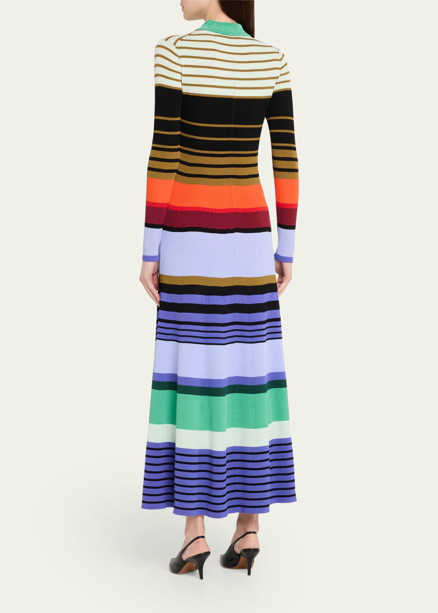 CHRISTOPHER JOHN ROGERS Stripe Ribbed Long Sleeve Maxi Polo Dress Image 3 of 5