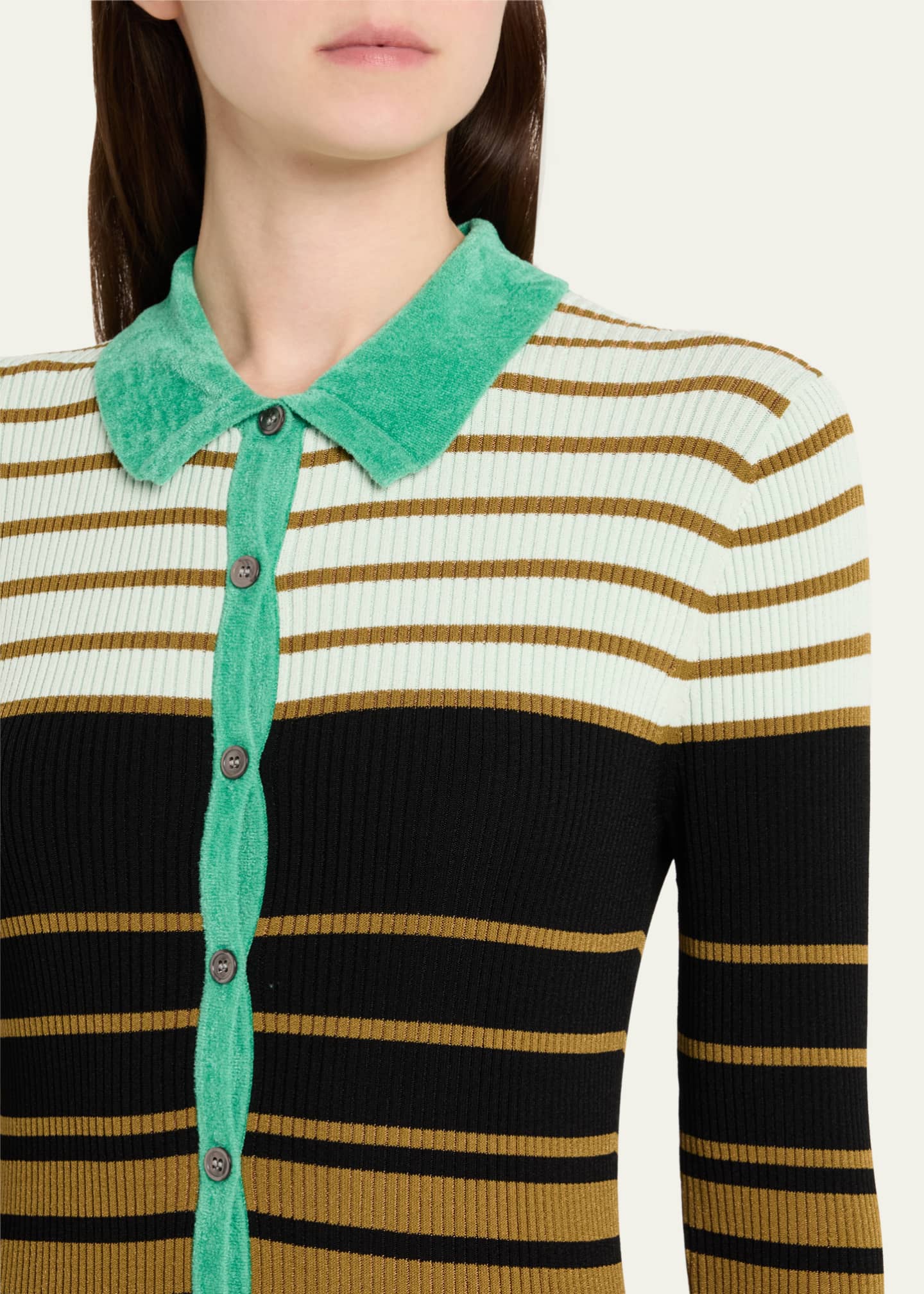 CHRISTOPHER JOHN ROGERS Stripe Ribbed Long Sleeve Maxi Polo Dress Image 5 of 5