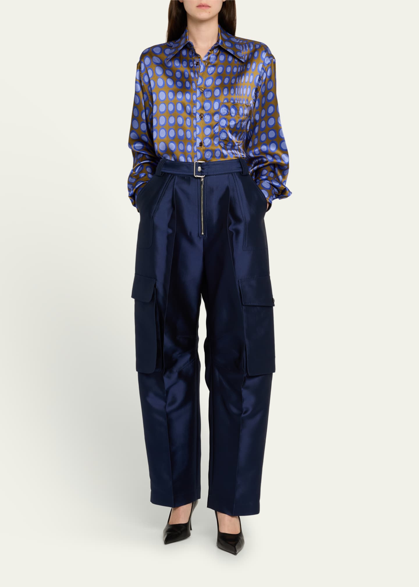 CHRISTOPHER JOHN ROGERS Belted Wool-Blend Cargo Pants Image 2 of 5