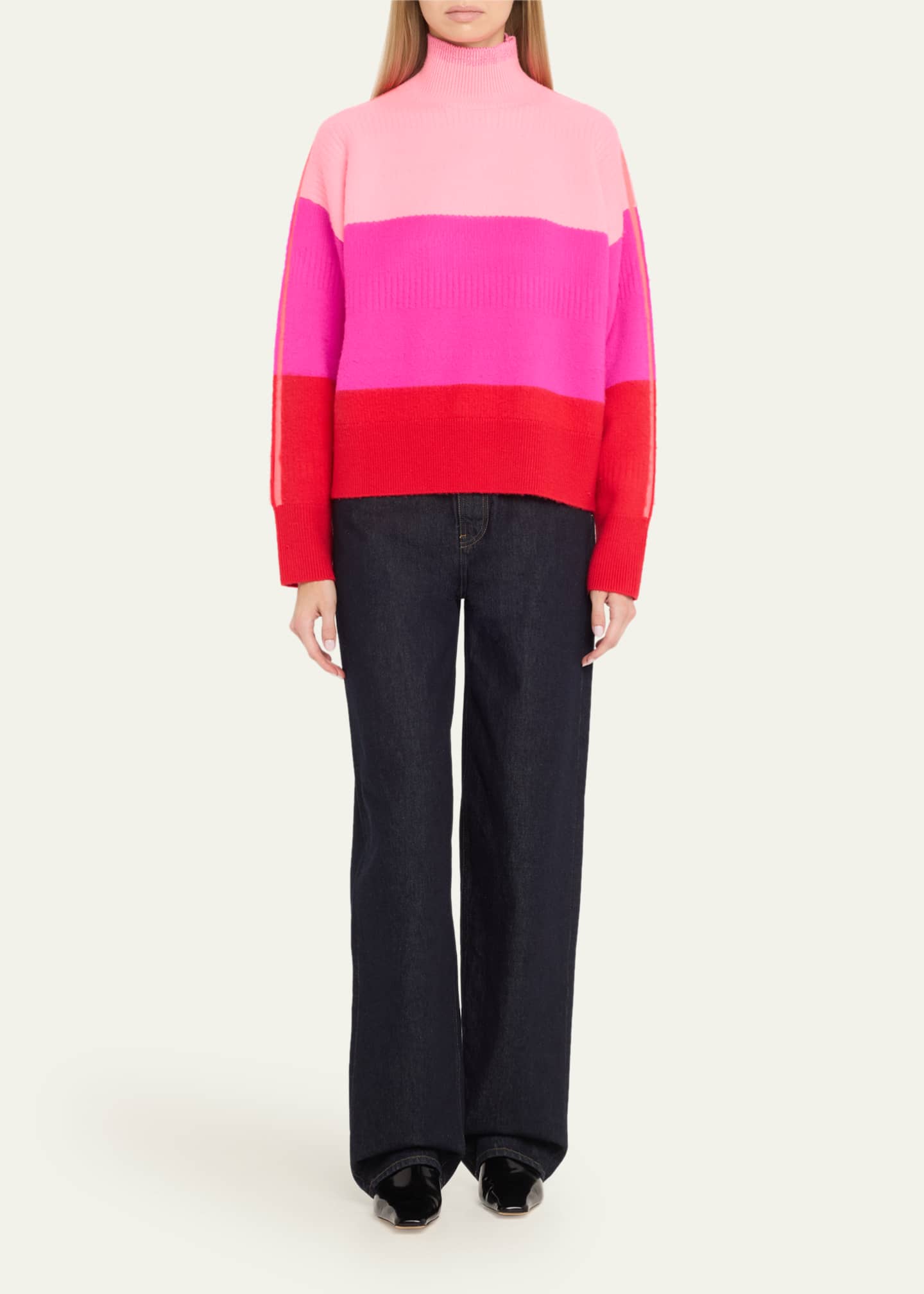 CHRISTOPHER JOHN ROGERS Colorblock Brushed Oversized Turtleneck Wool Sweater Image 2 of 5