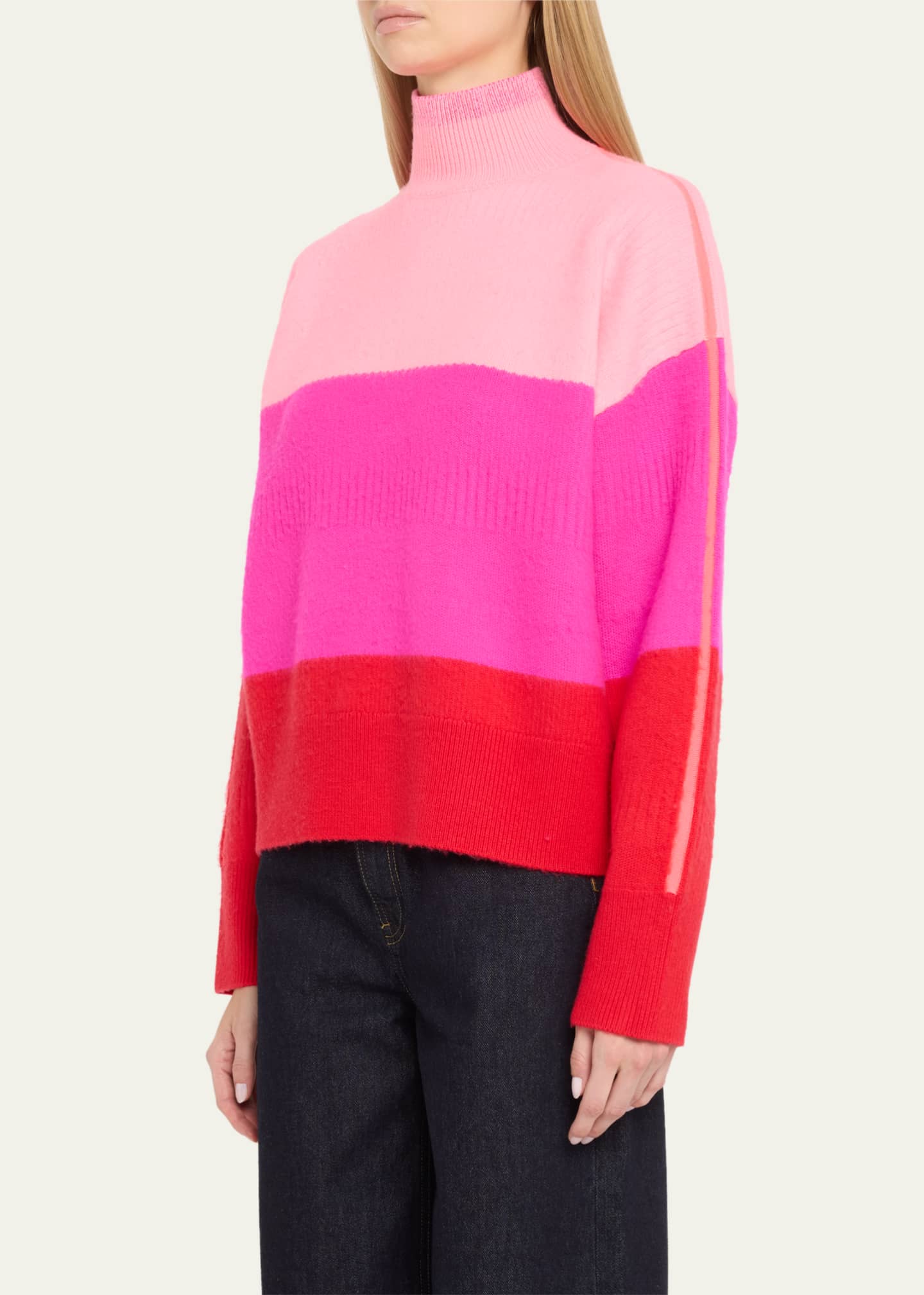 CHRISTOPHER JOHN ROGERS Colorblock Brushed Oversized Turtleneck Wool Sweater Image 4 of 5