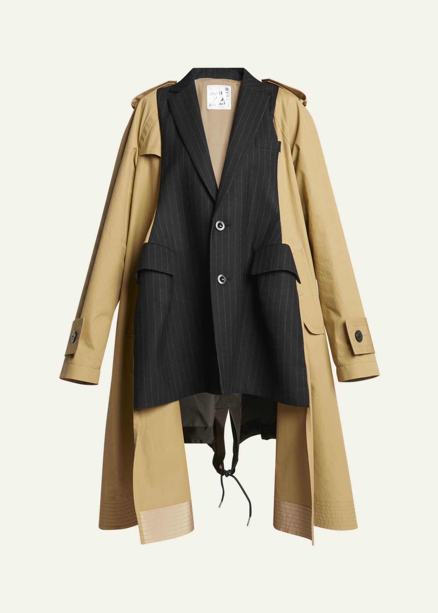 SACAI Pinstripe Blazer and Parka Detail Trench Coat