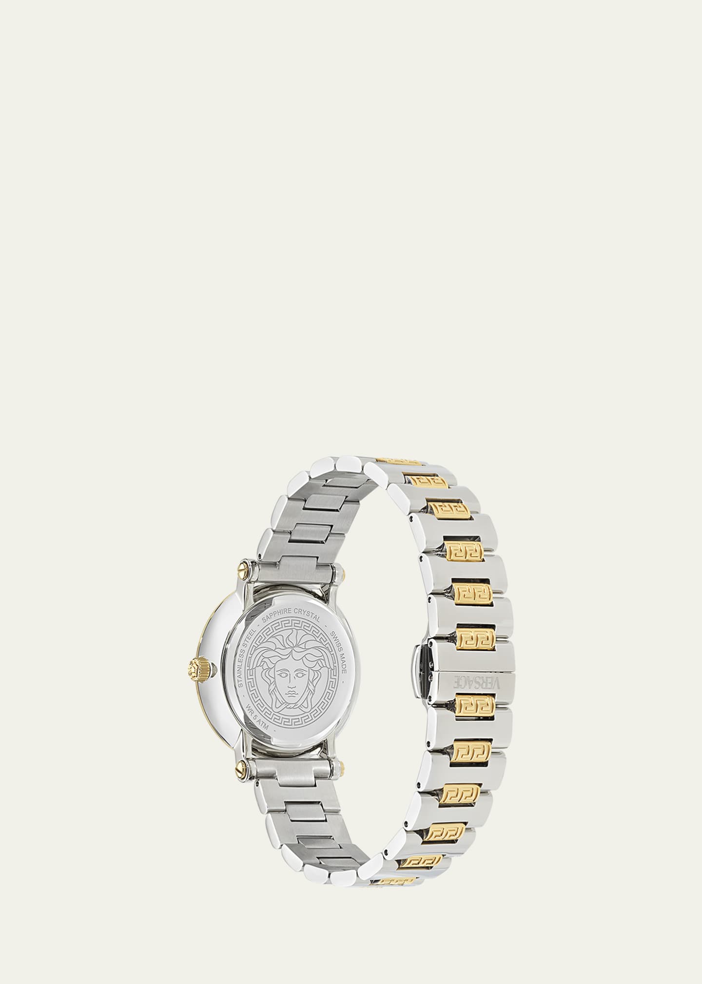 Versace 35mm Greca Sphere Watch with Bracelet Strap, Two Tone/Green Image 4 of 5