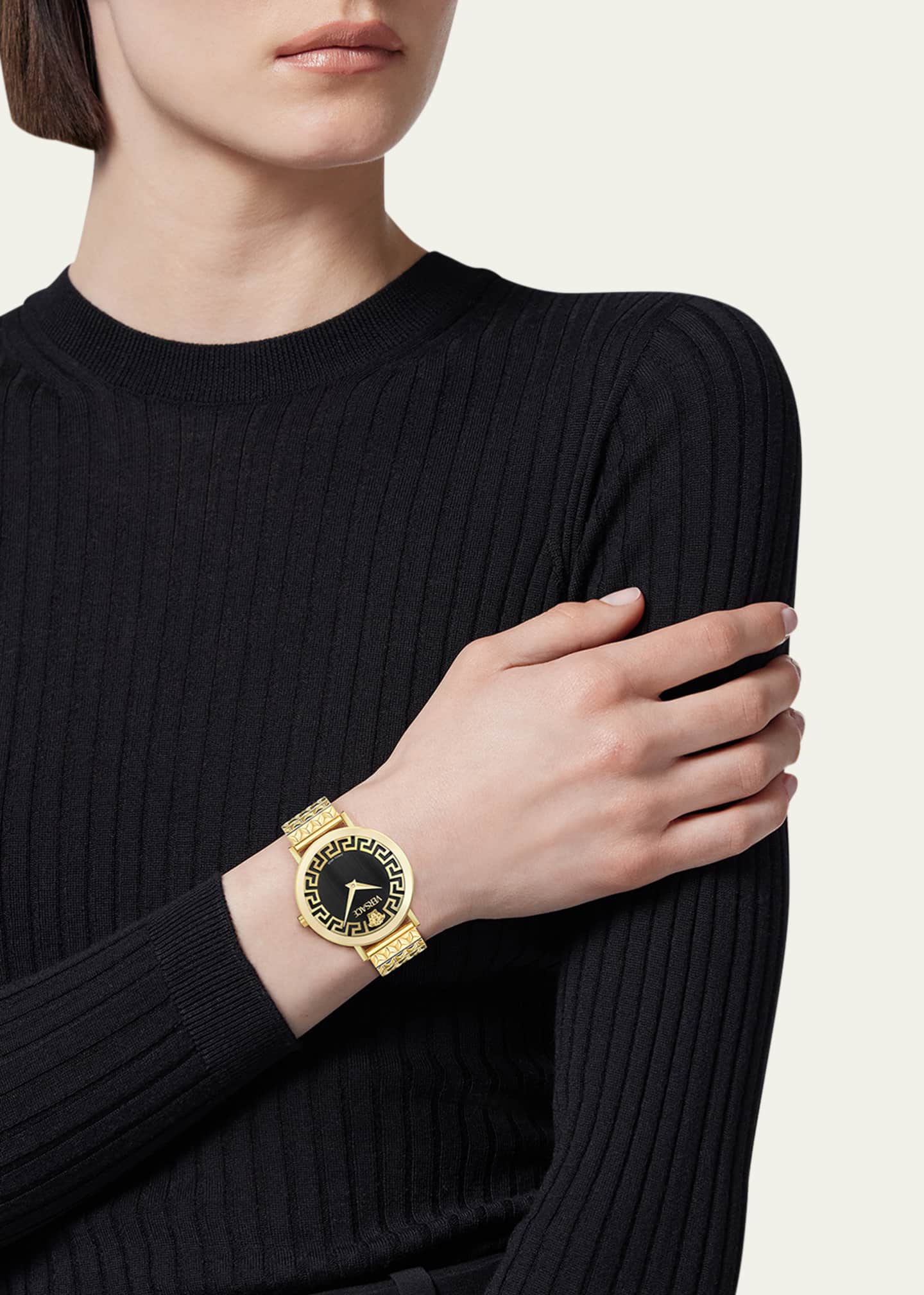 Versace 35mm Daedalus Watch with Bracelet Strap, Gold/Black Image 2 of 5