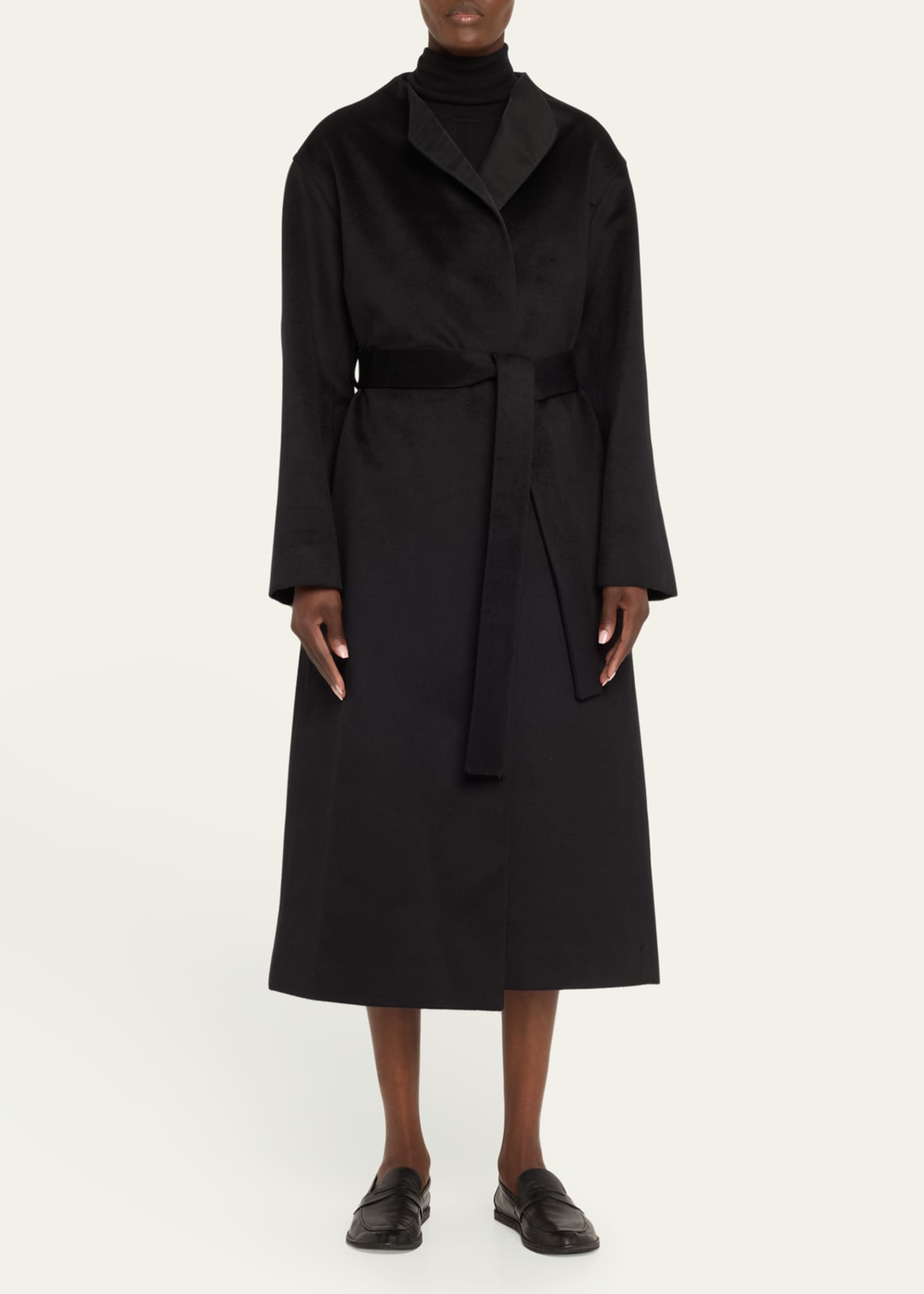 Long Self-Tie Wool Wrap Coat - Thumbnail 2