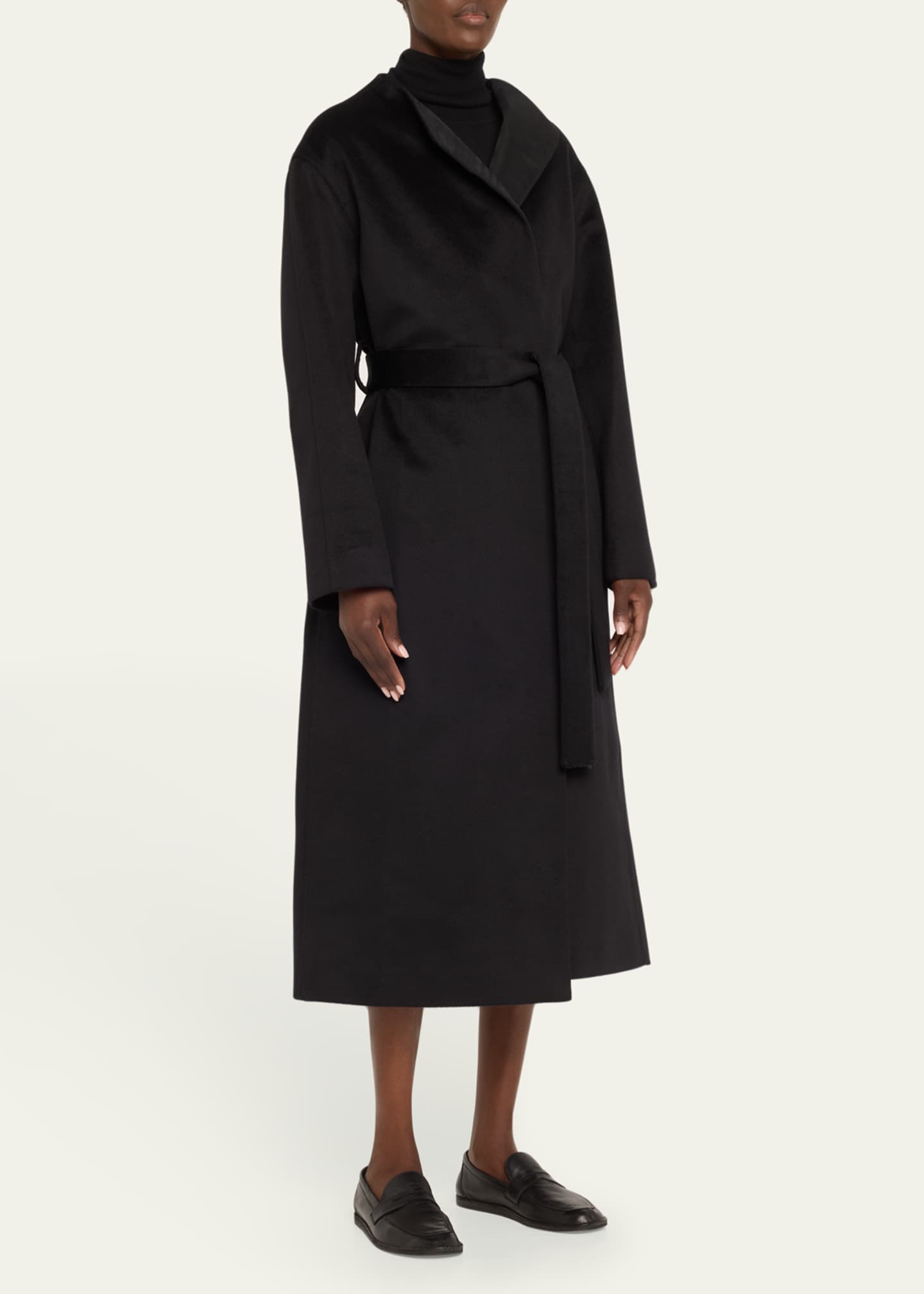 Long Self-Tie Wool Wrap Coat - Thumbnail 4