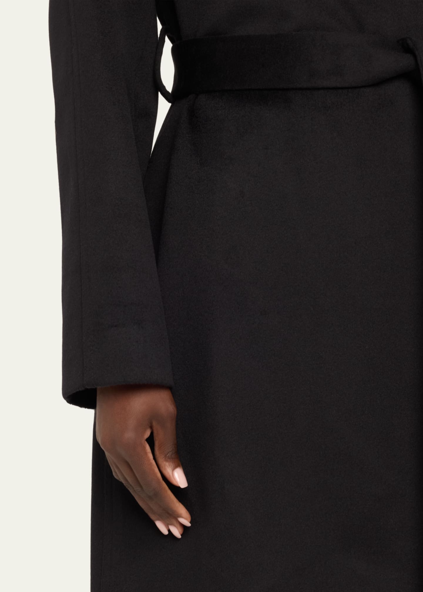 Long Self-Tie Wool Wrap Coat - Thumbnail 5