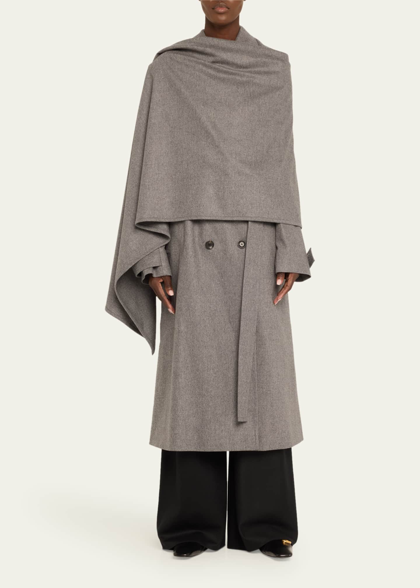 Double-Breasted Wool Cashmere Cloak Trench Coat