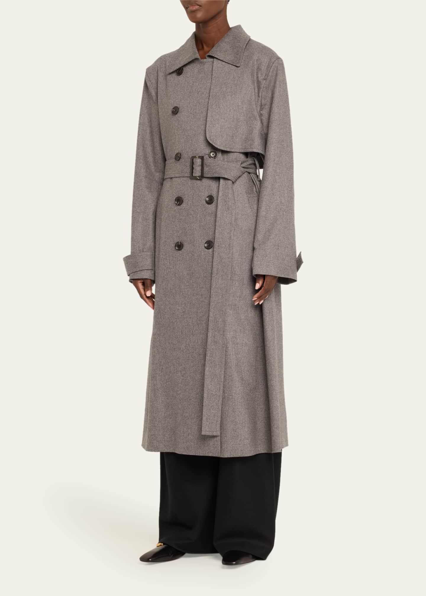 Double-Breasted Wool Cashmere Cloak Trench Coat