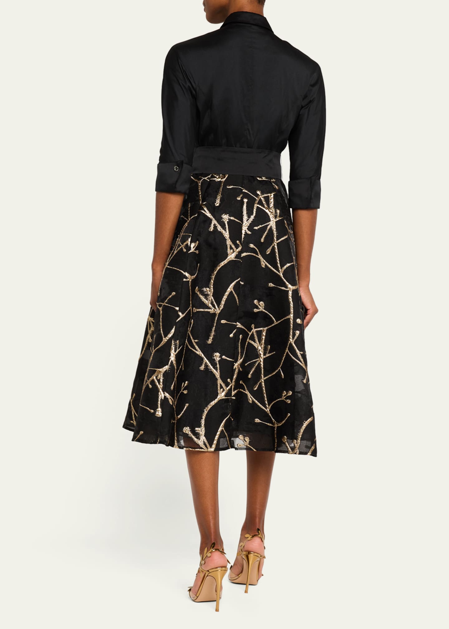 Rickie Freeman for Teri Jon Taffeta and Metallic Jacquard Midi Shirtdress Image 4 of 5