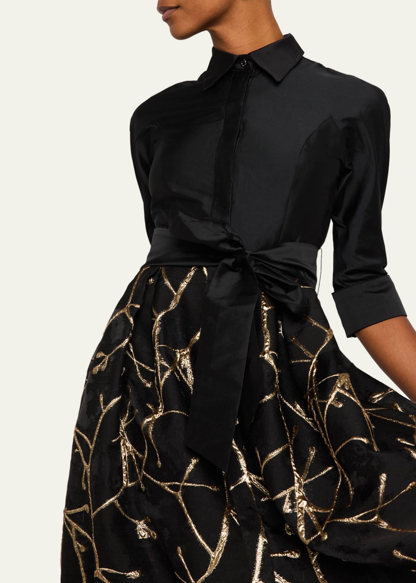Rickie Freeman for Teri Jon Taffeta and Metallic Jacquard Midi Shirtdress Image 5 of 5