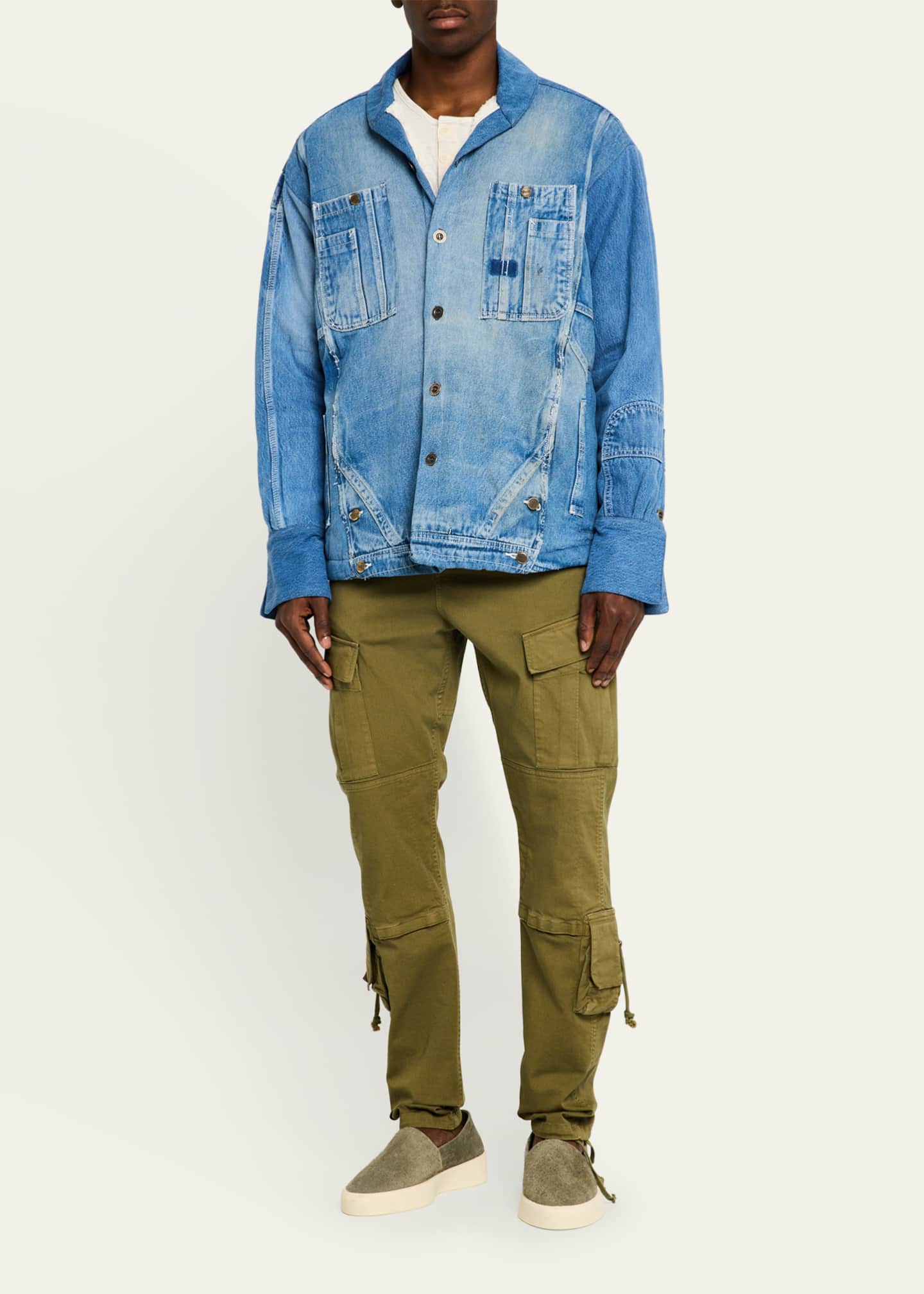 Greg Lauren Men's Sherpa-Lined Denim Shawl Jacket - Bergdorf