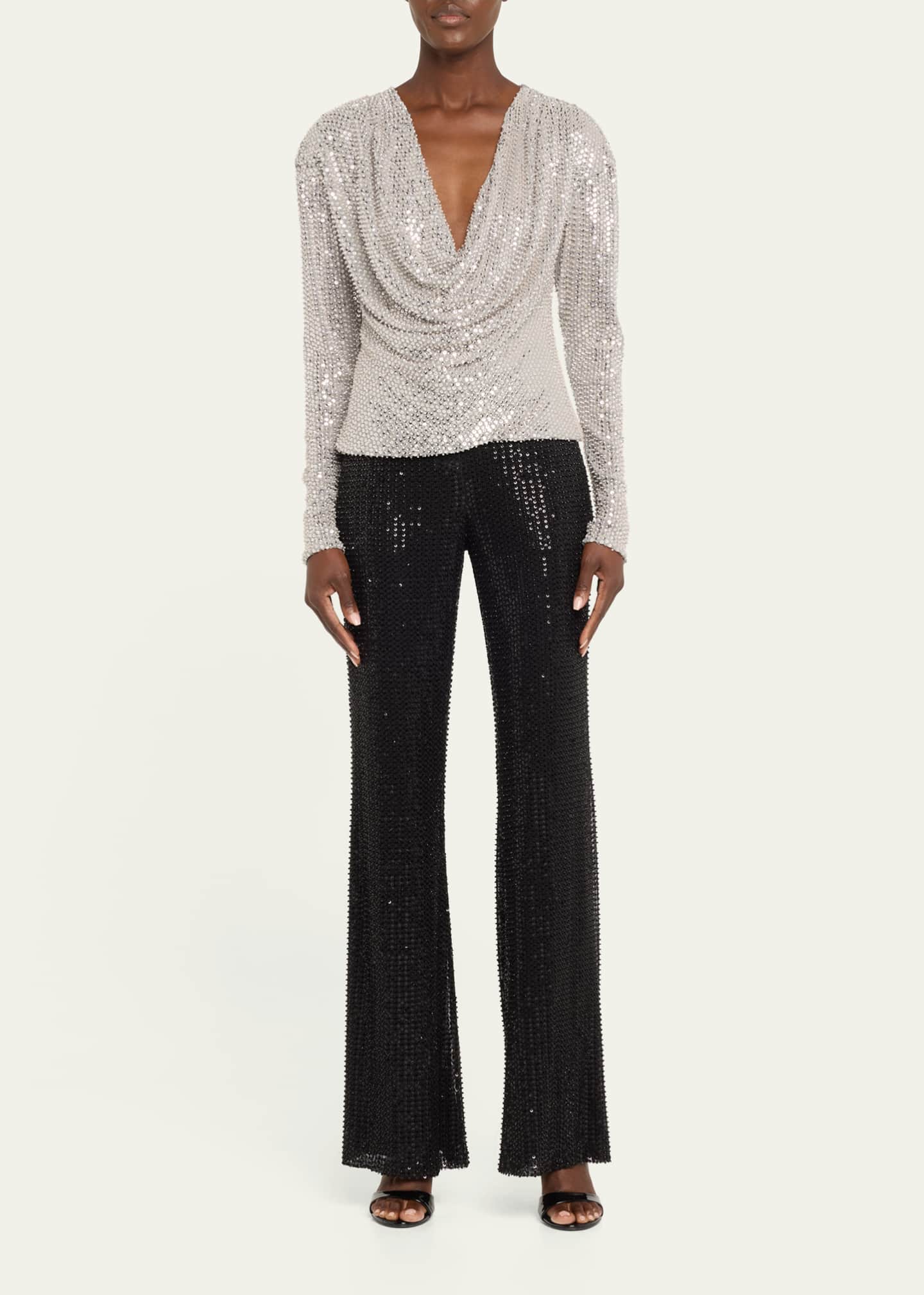 Ramy Brook Leon Sequined Cowl-Neck Blouse Image 2 of 5