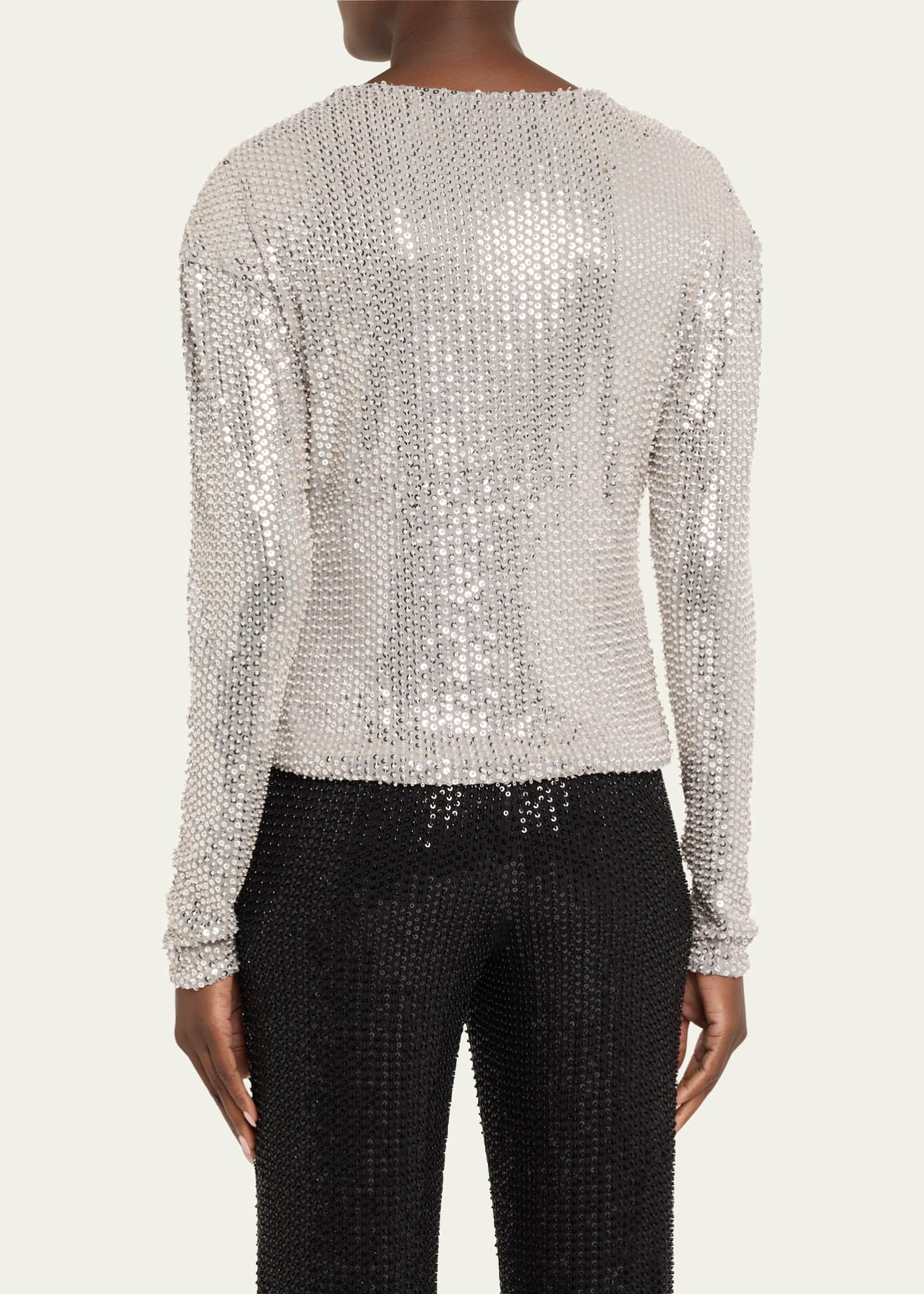 Ramy Brook Leon Sequined Cowl-Neck Blouse Image 3 of 5