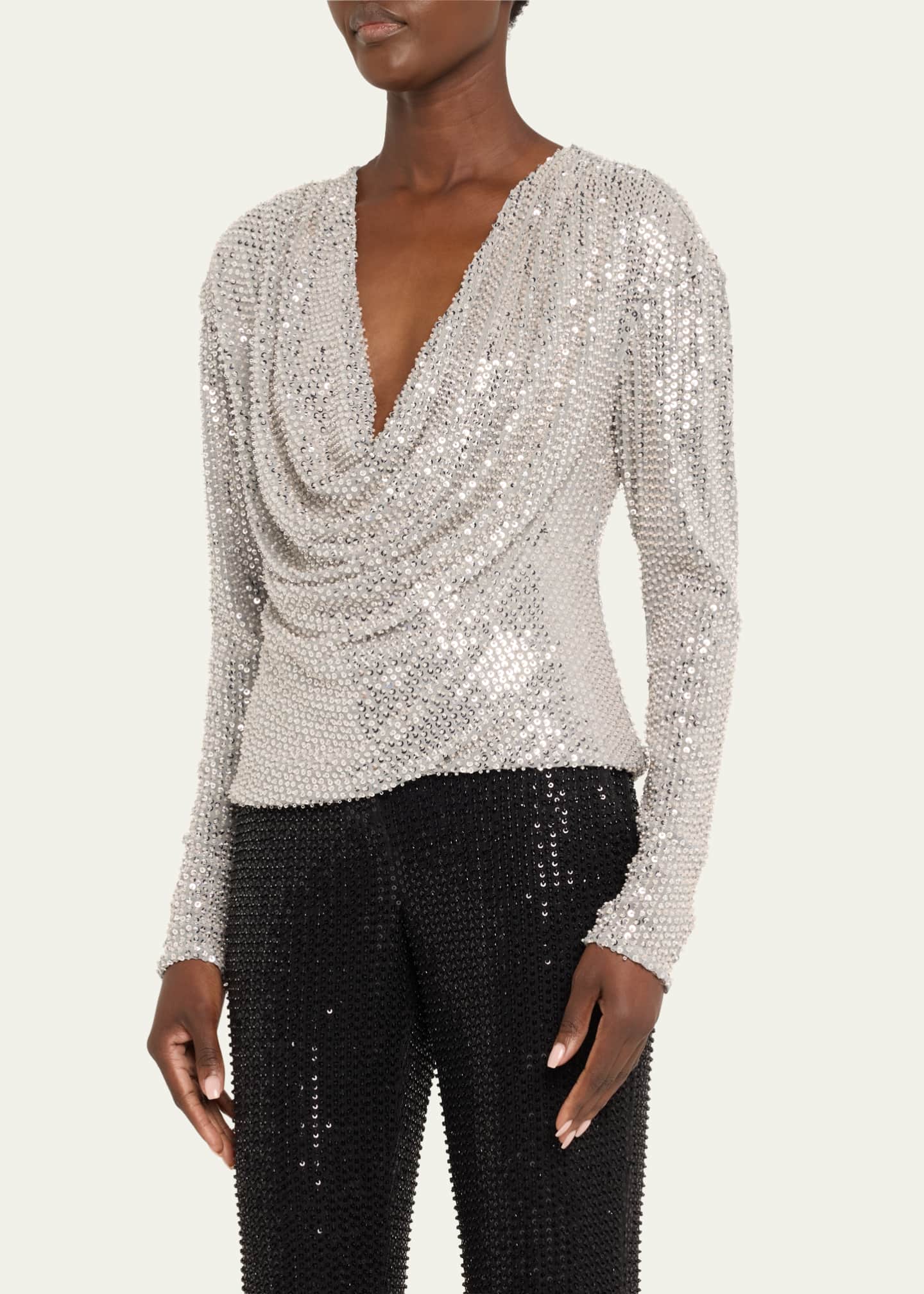 Ramy Brook Leon Sequined Cowl-Neck Blouse Image 4 of 5