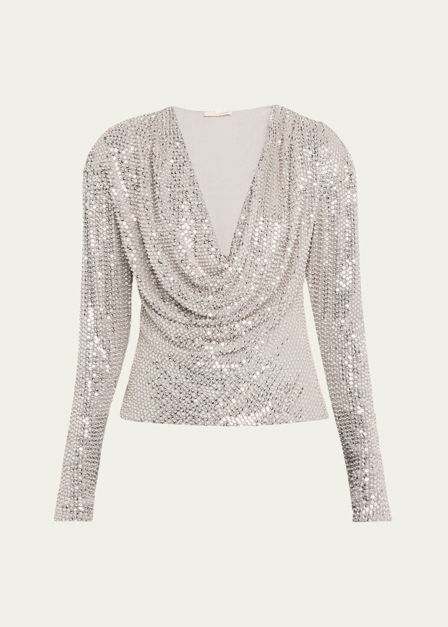 Ramy Brook Leon Sequined Cowl-Neck Blouse Image 1 of 5