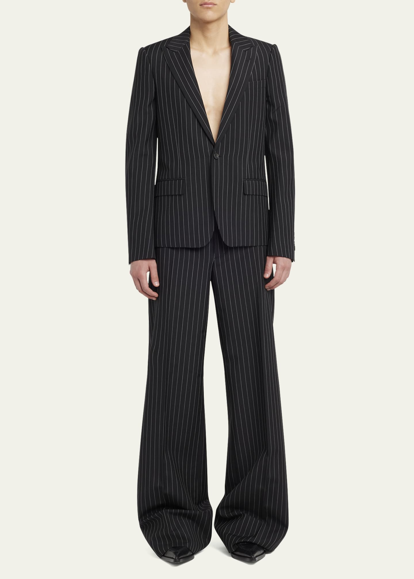 McQueen Men's Pinstripe Peak-Lapel Sport Coat Image 2 of 5