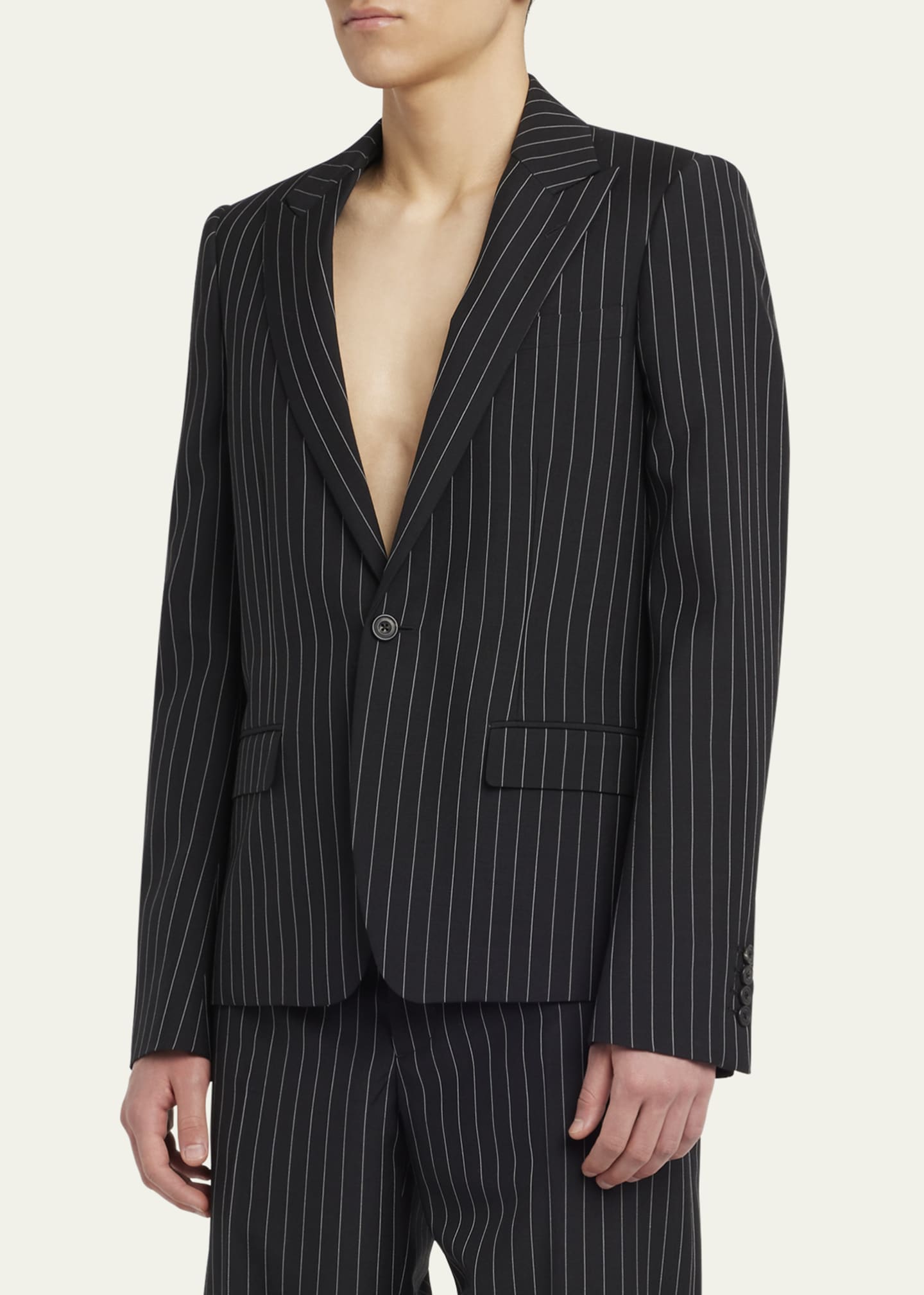 McQueen Men's Pinstripe Peak-Lapel Sport Coat Image 4 of 5