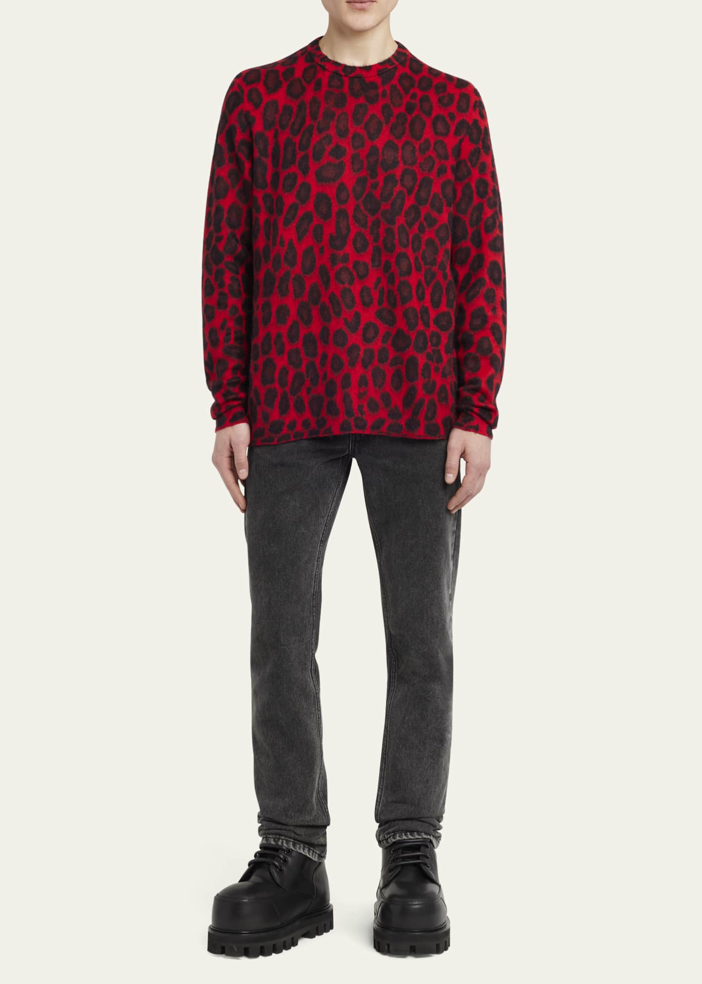 McQueen Men's Leopard Brushed Wool Sweater Image 2 of 5