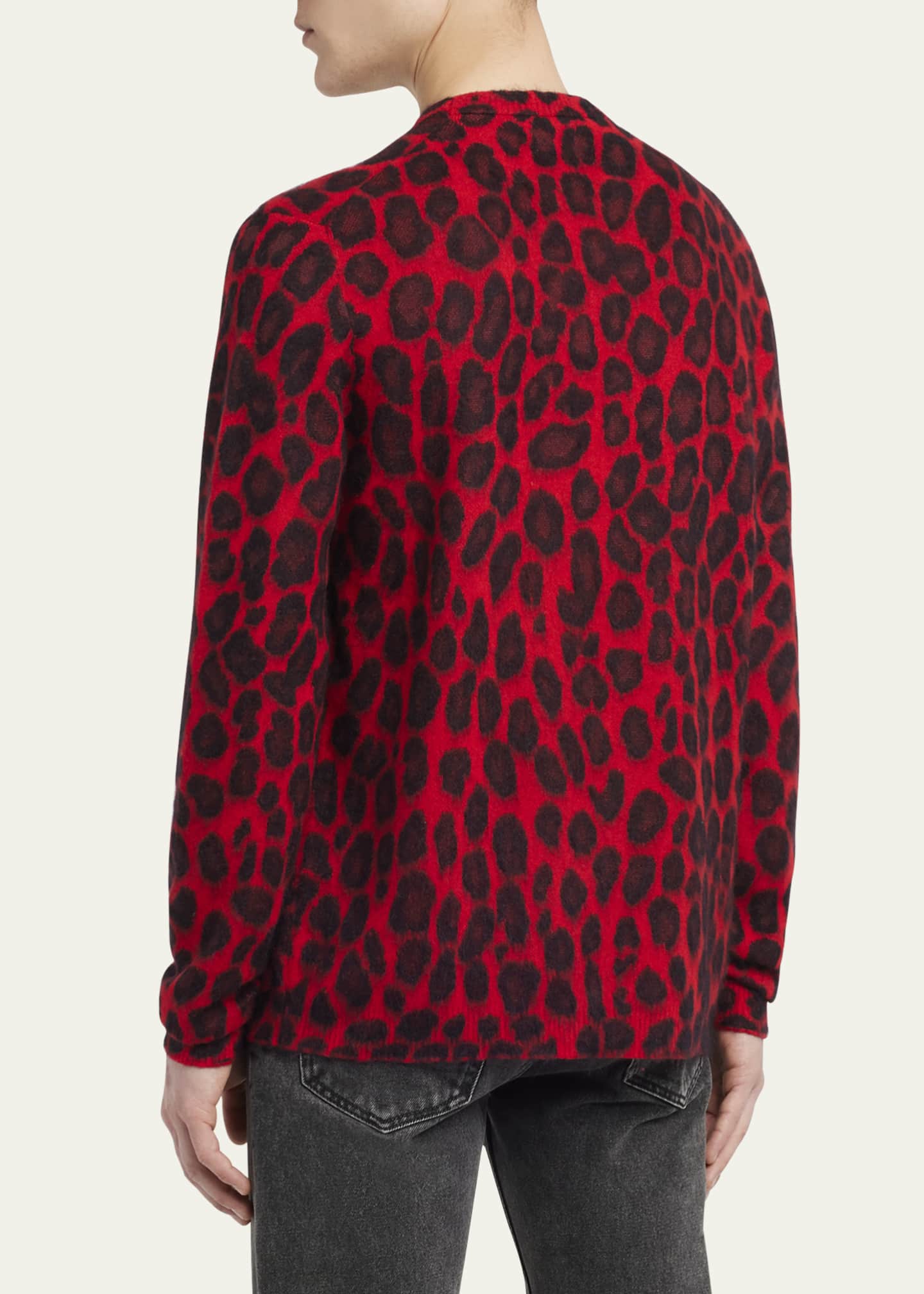 McQueen Men's Leopard Brushed Wool Sweater Image 3 of 5
