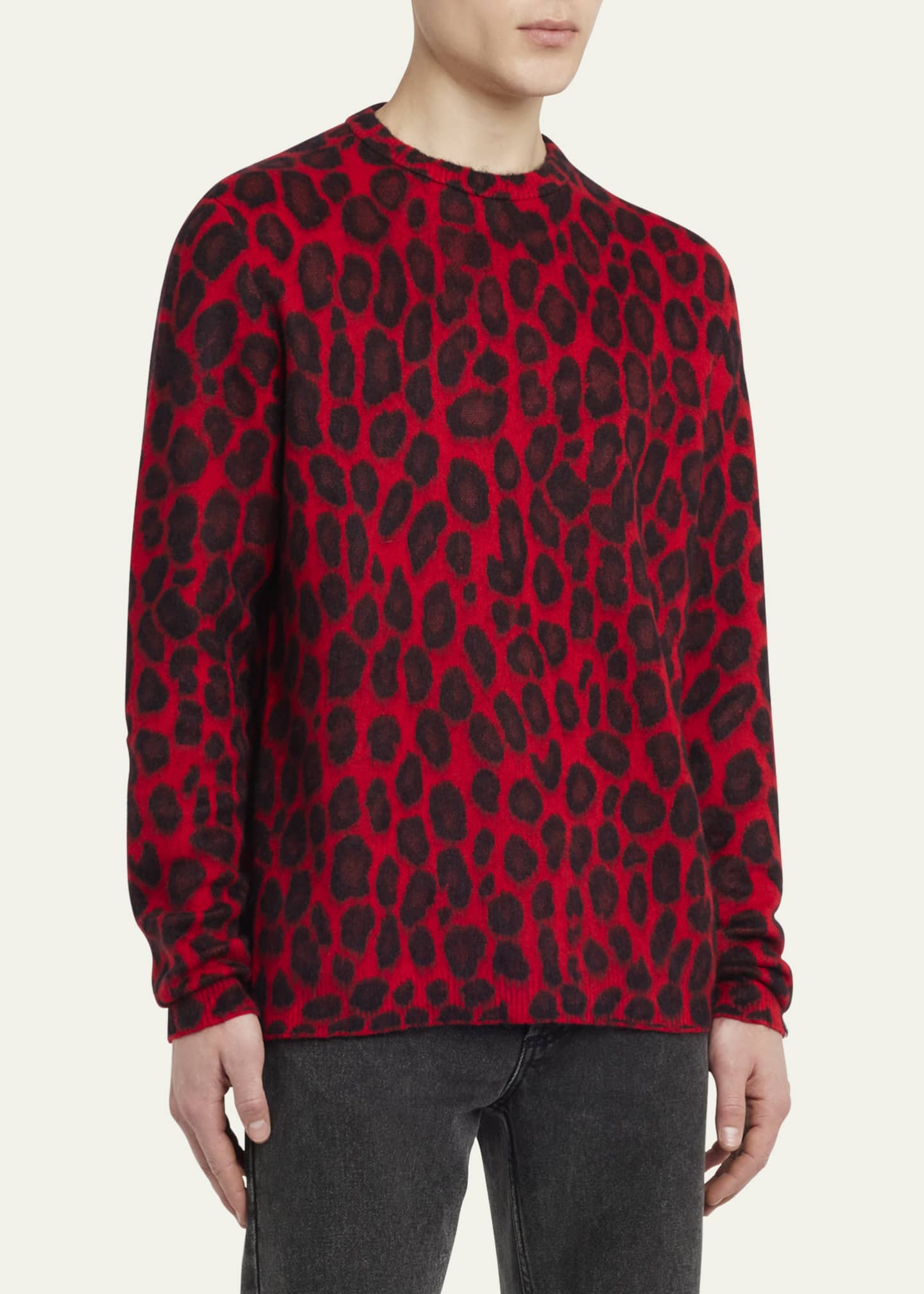 McQueen Men's Leopard Brushed Wool Sweater Image 4 of 5