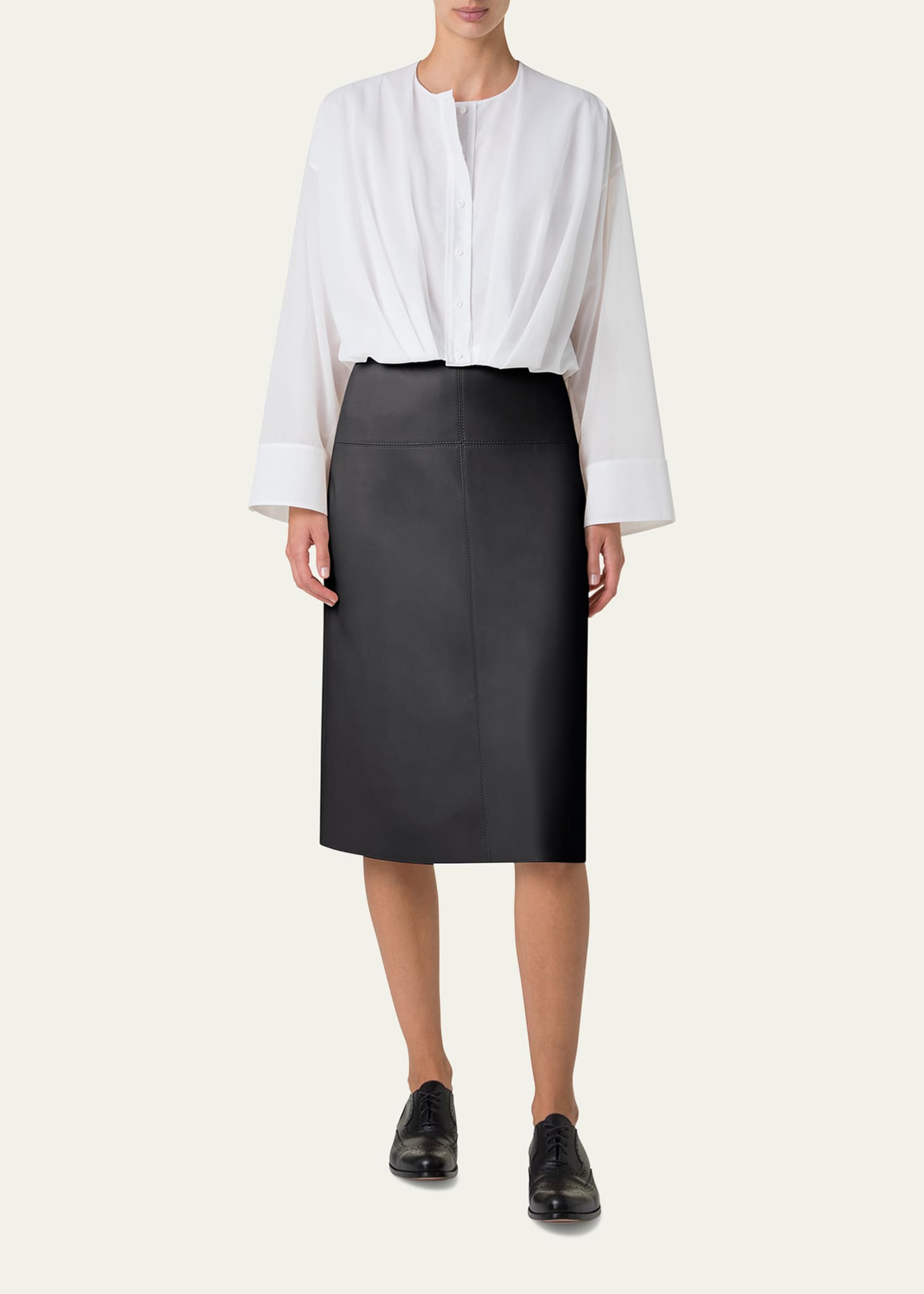 Akris Pleated Button Down Cotton Voile Blouse Image 2 of 5