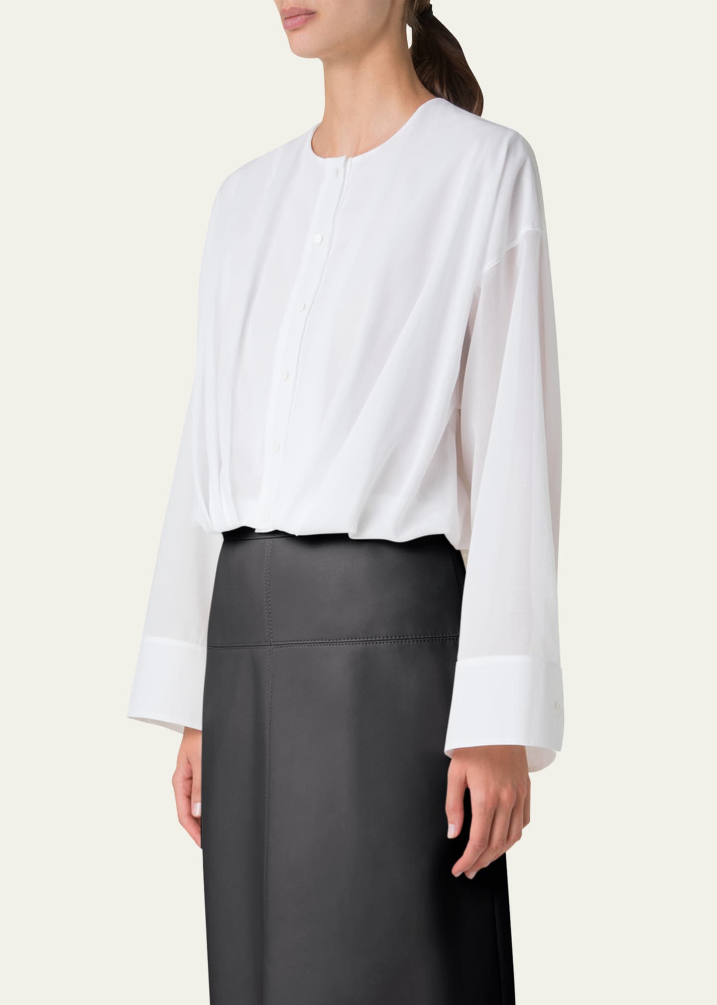 Akris Pleated Button Down Cotton Voile Blouse Image 4 of 5