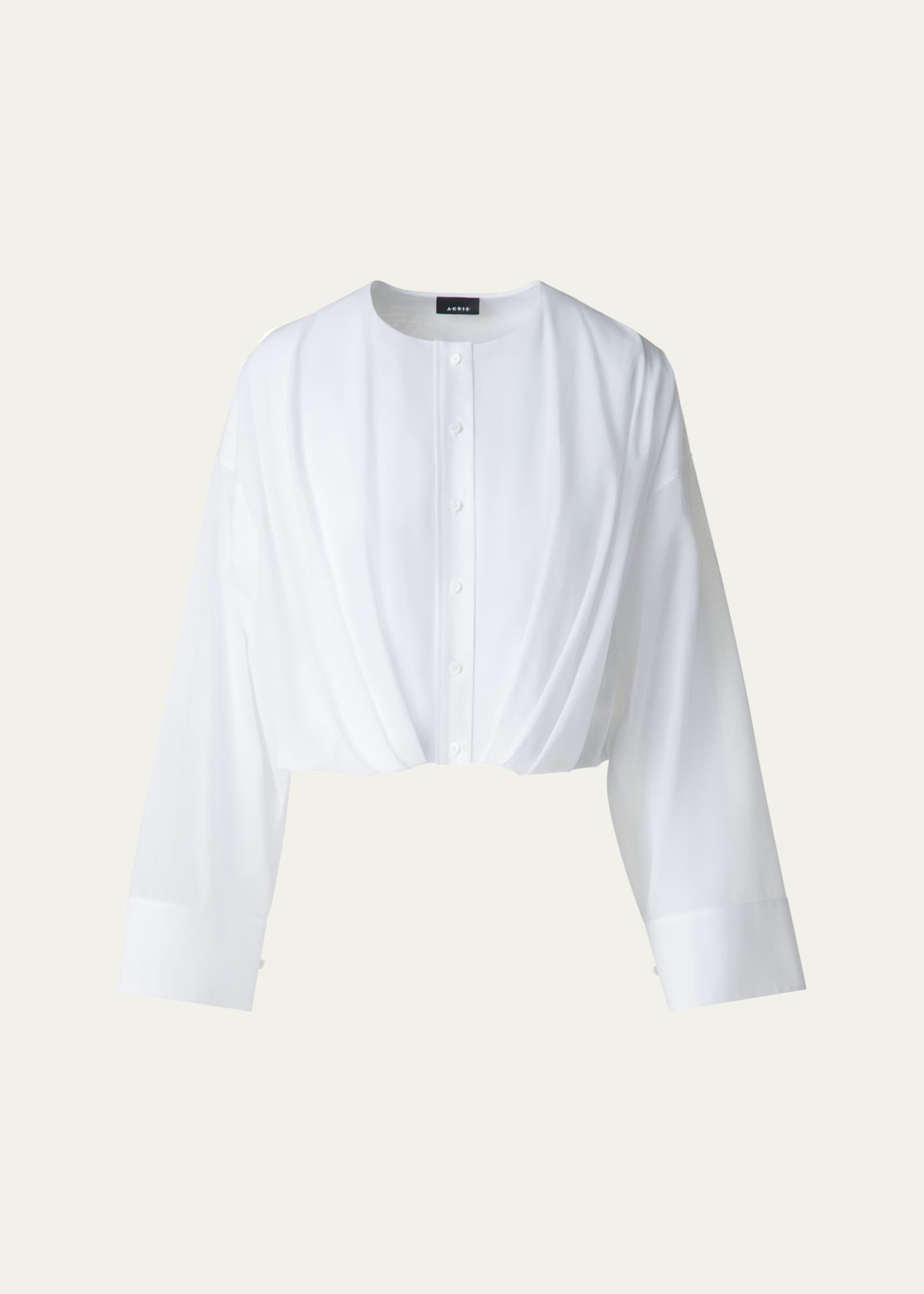 Akris Pleated Button Down Cotton Voile Blouse Image 1 of 5