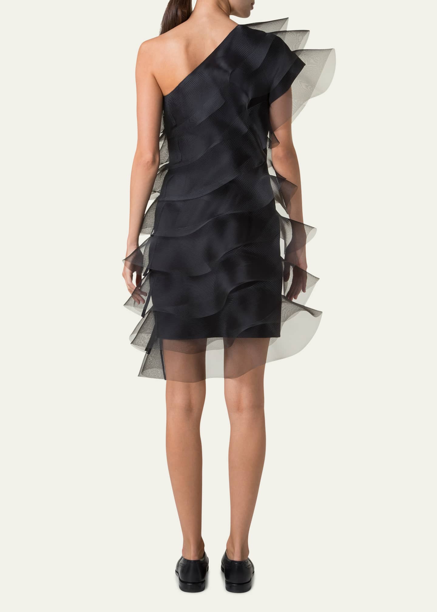 Akris Tiered Diagonal Crinoline Ruffles One-Shoulder Mini Dress Image 3 of 5