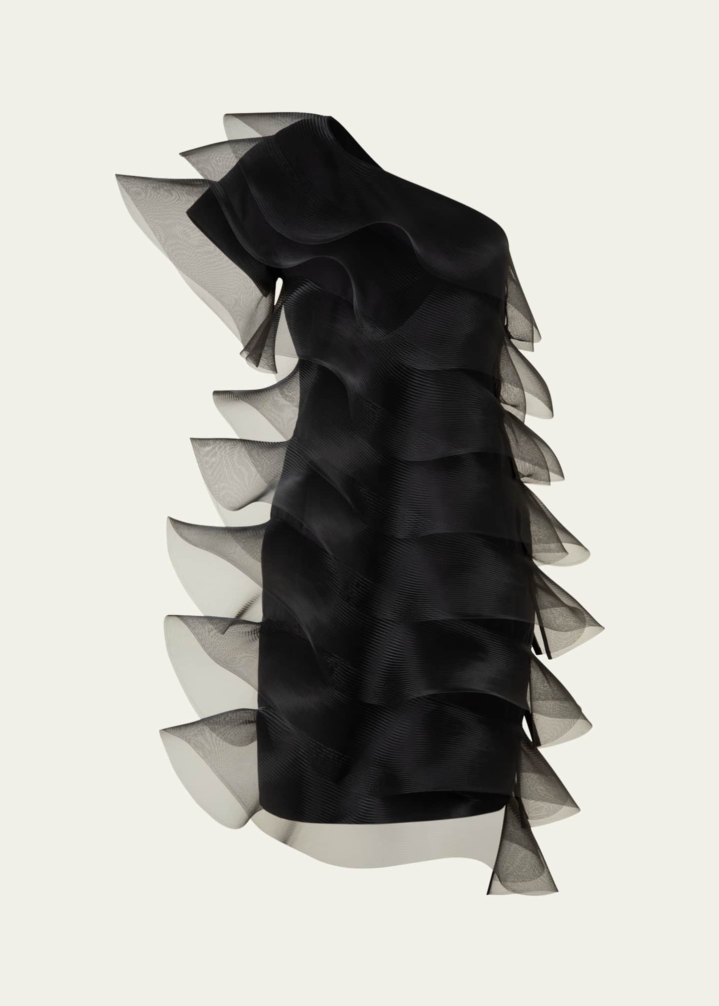 Akris Tiered Diagonal Crinoline Ruffles One-Shoulder Mini Dress Image 1 of 5