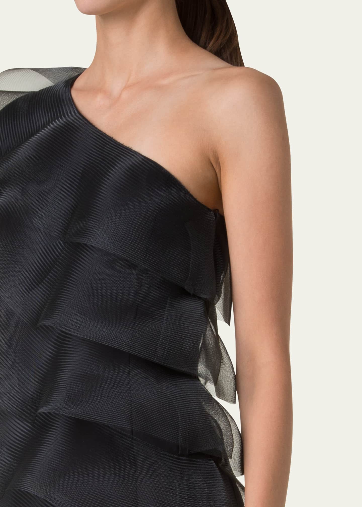 Akris Tiered Diagonal Crinoline Ruffles One-Shoulder Mini Dress Image 5 of 5