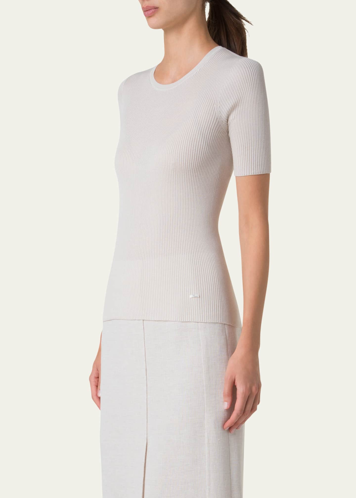 Akris Seamless Rib Short-Sleeve Sweater Image 4 of 5