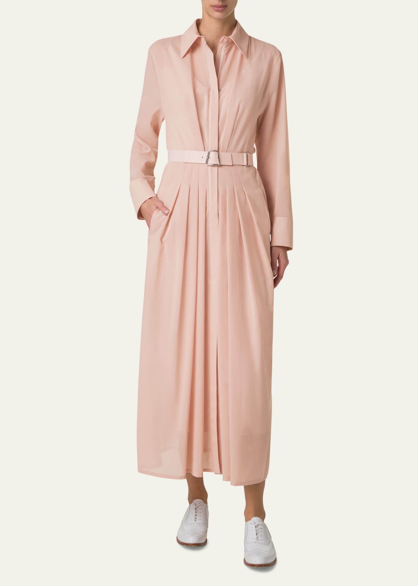 Akris Pleated Cotton Voile Maxi Shirtdress Image 2 of 5