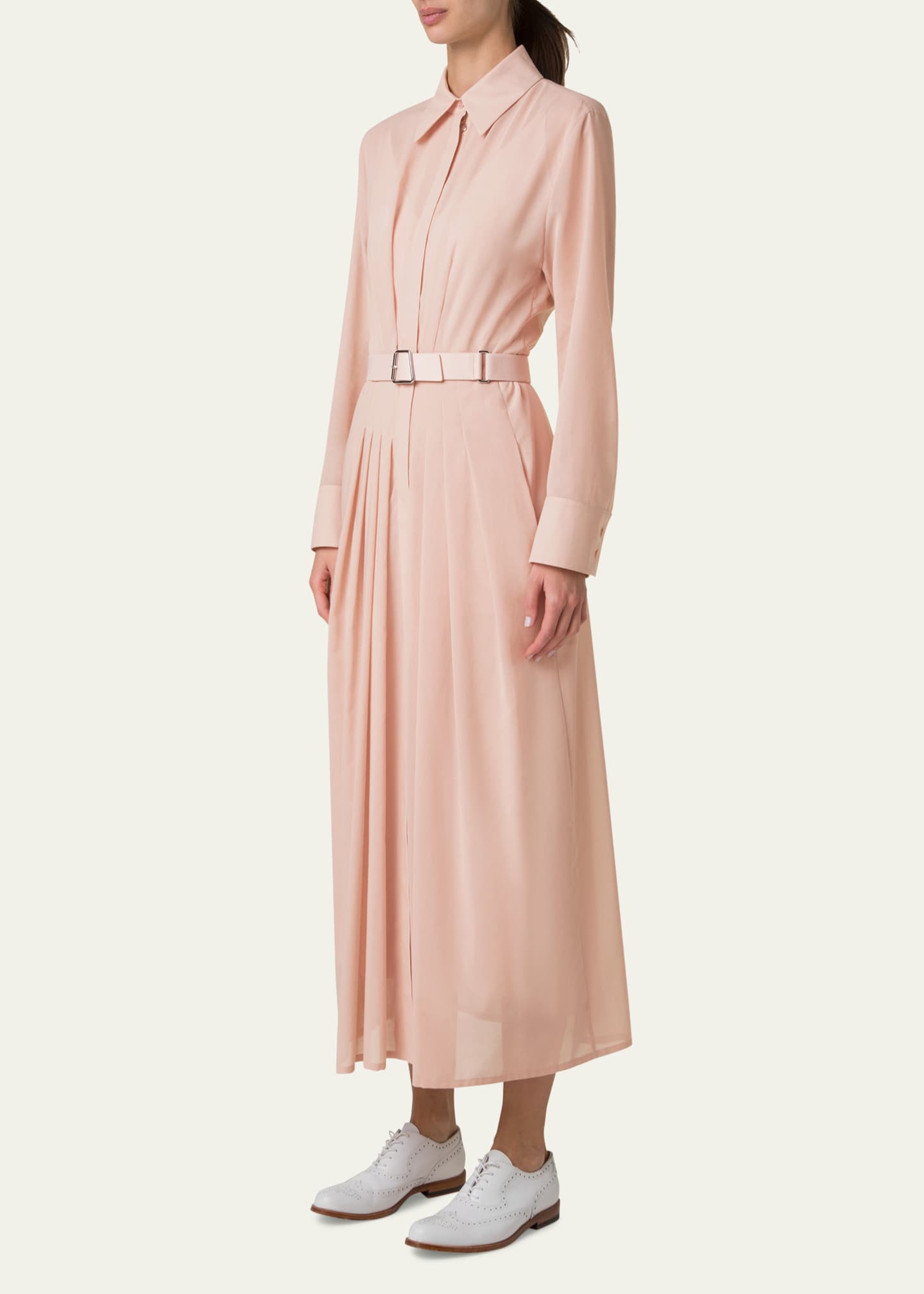 Akris Pleated Cotton Voile Maxi Shirtdress Image 4 of 5