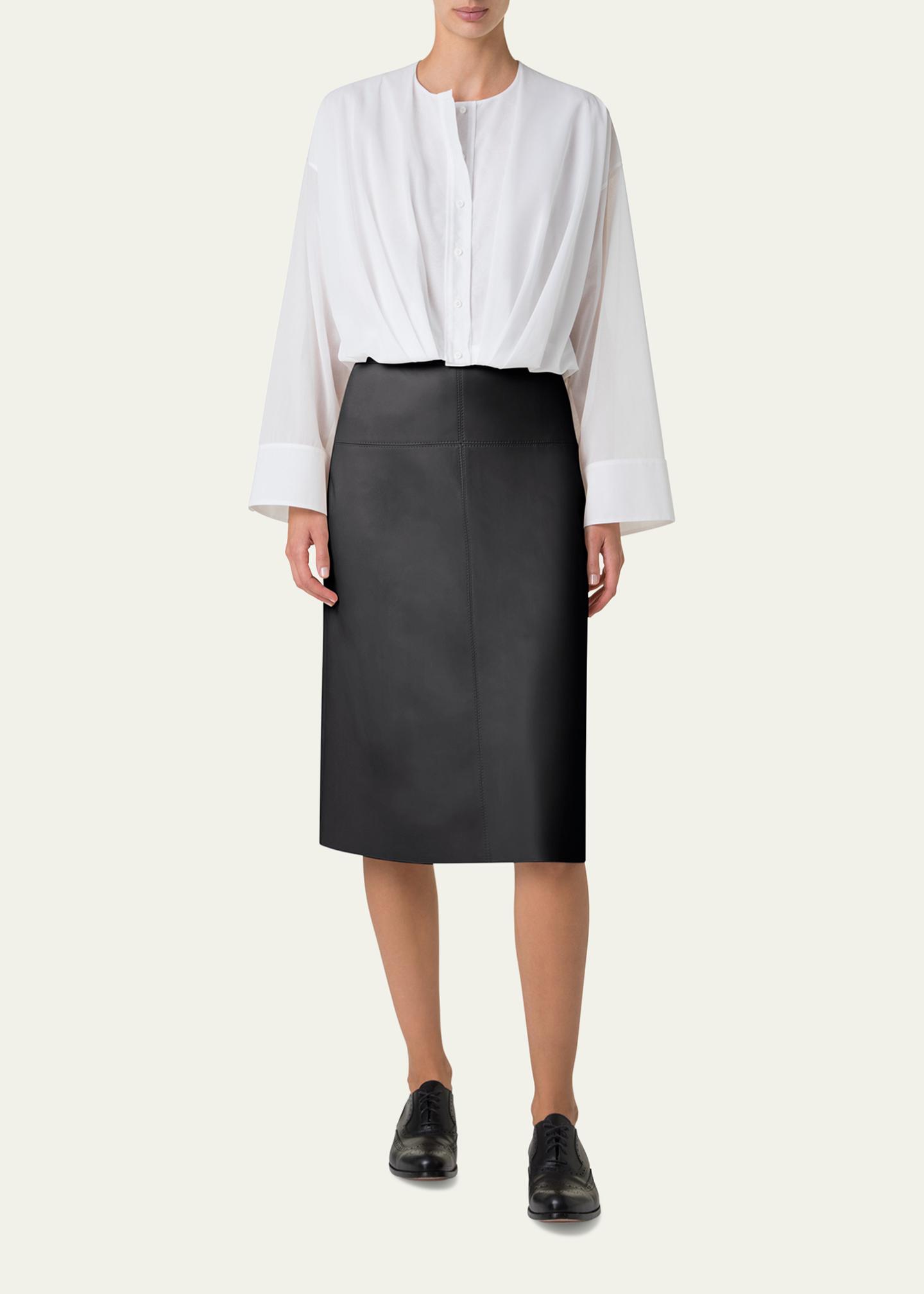 Jupe Crayon En Cuir Sylvie Schimmel Paris - Taille M - Noir - Longueur 62 Cm - Occasion Très Bon état