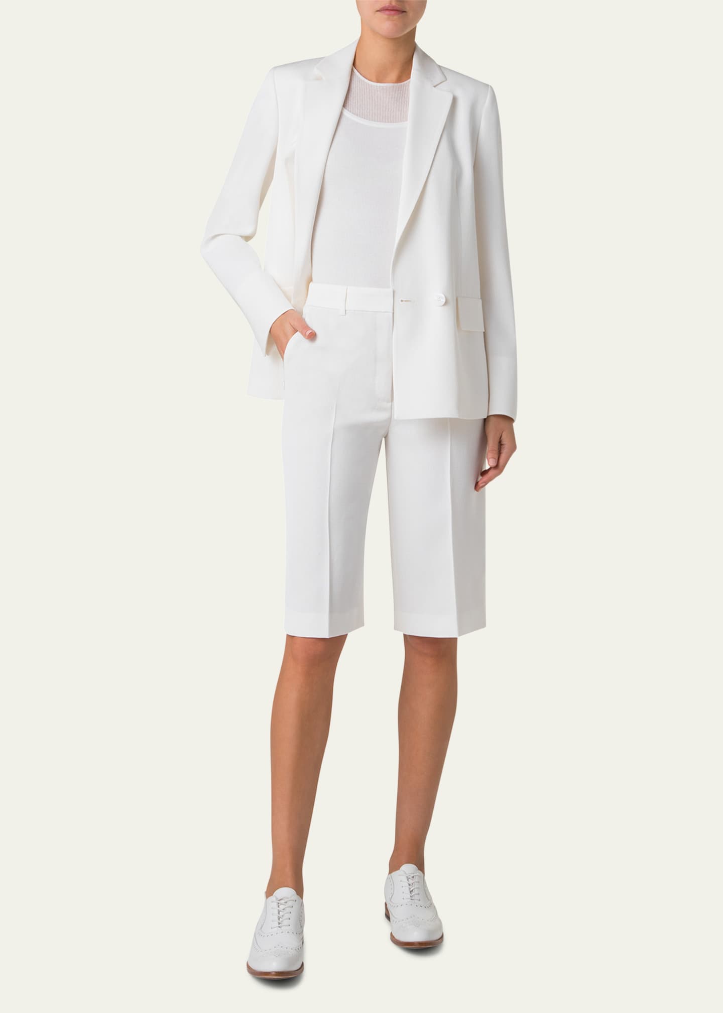 Akris William Double-Breasted Boyfriend Shantung Silk-Blend Jacket Image 2 of 5