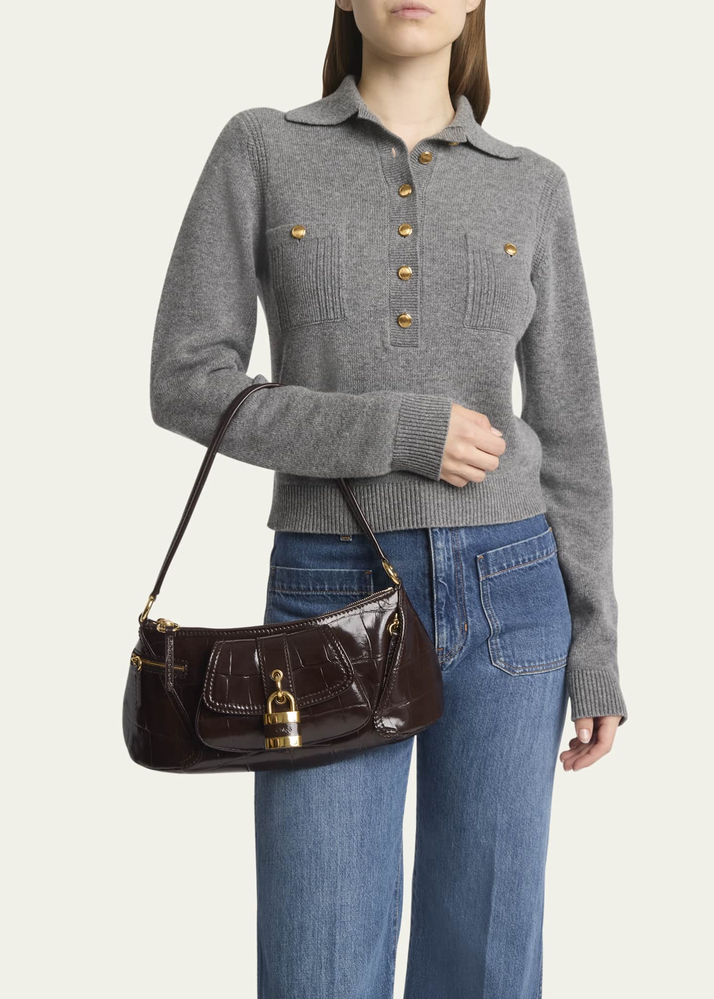 Chloe The 99 Shoulder Bag in Croc-Embossed Calfskin Image 2 of 5