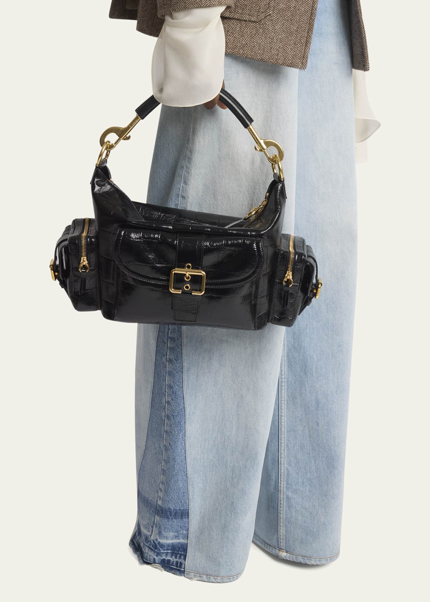 Chloe Camera Medium Shoulder Bag in Croc-Embossed Calfskin Image 2 of 5