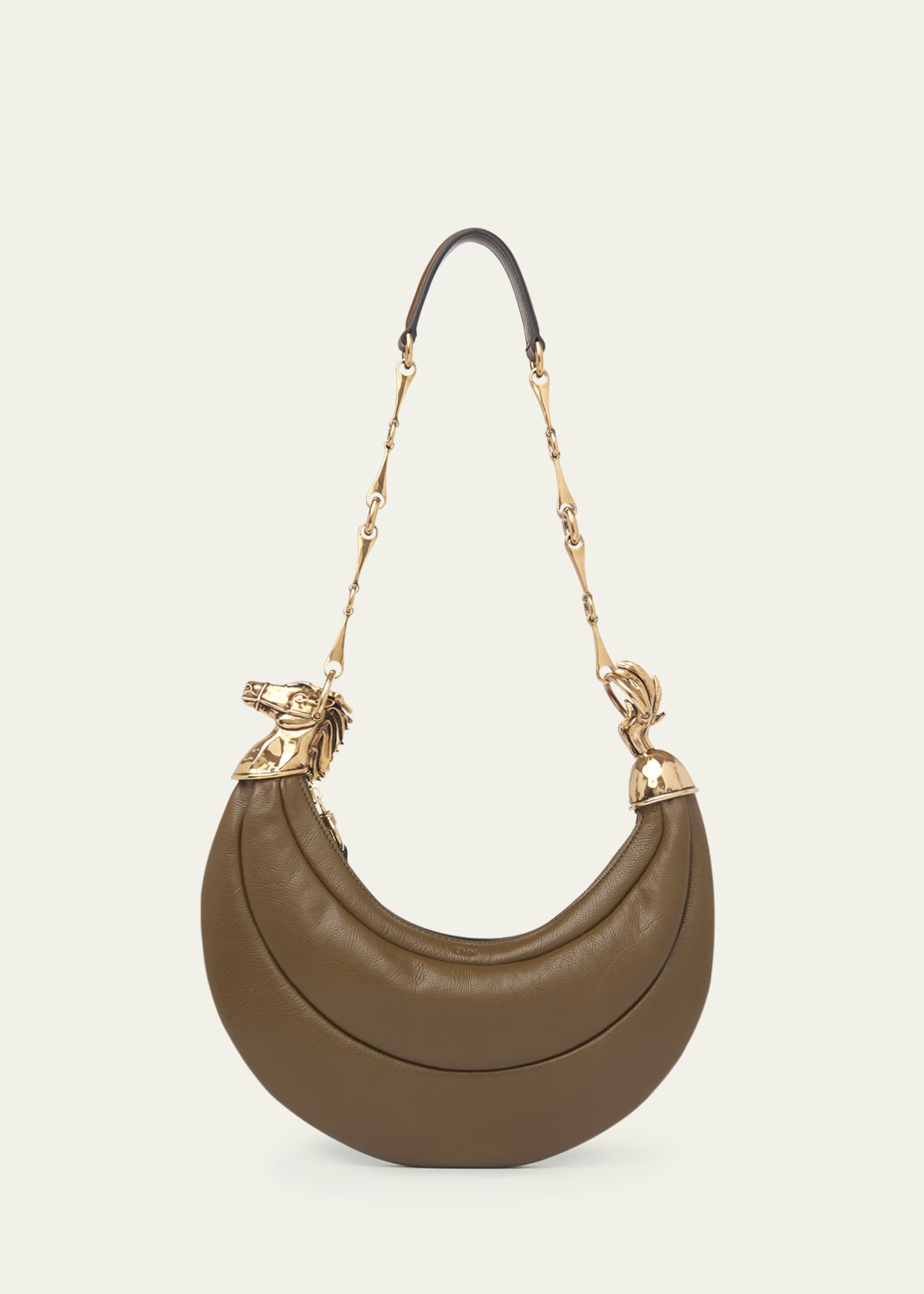 EQUESTRIAN STYLE SHOULDER BAG 21 IN BROWN CALFSKIN GOLD HARDWARE