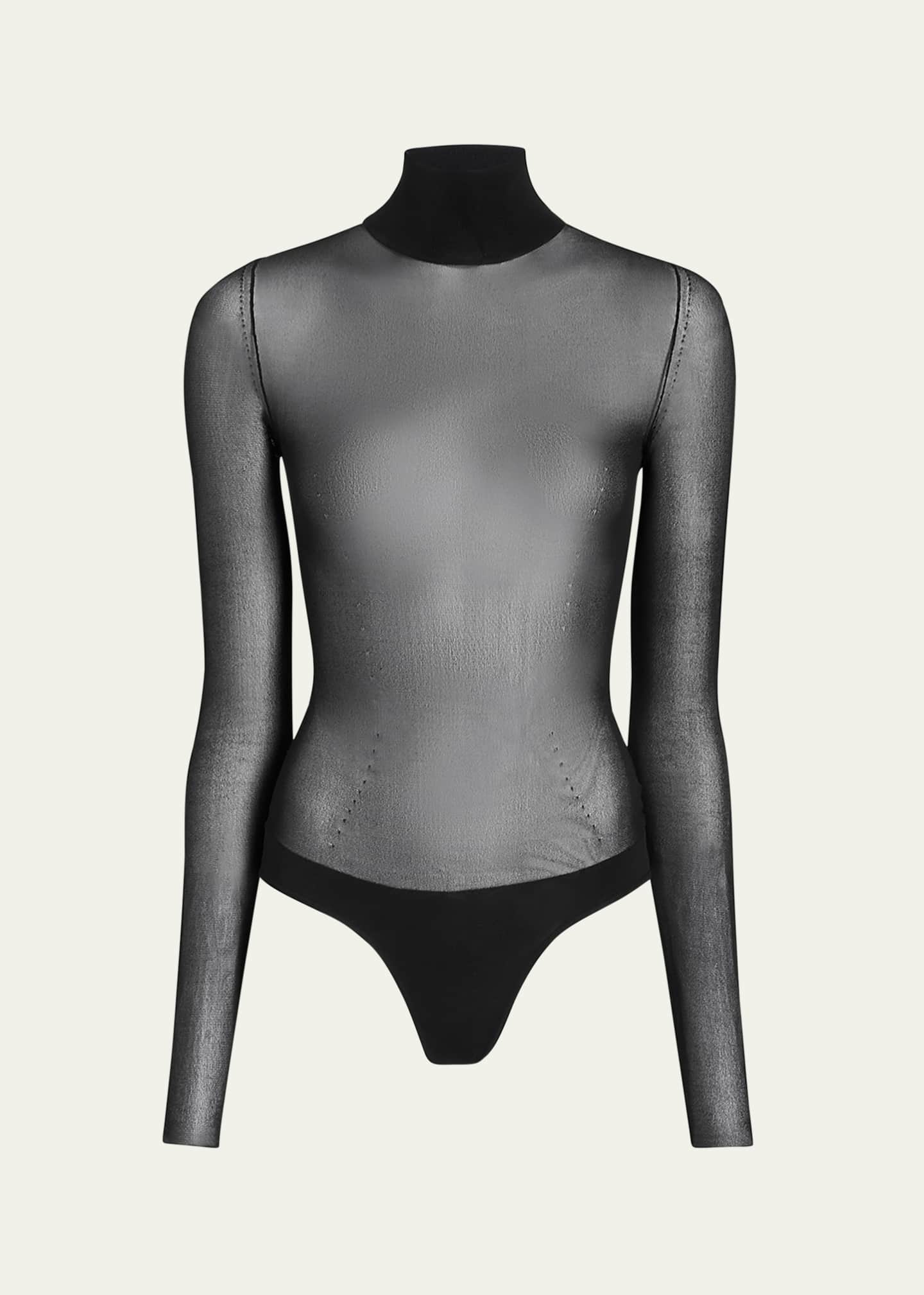 Sheer black turtleneck bodysuit top