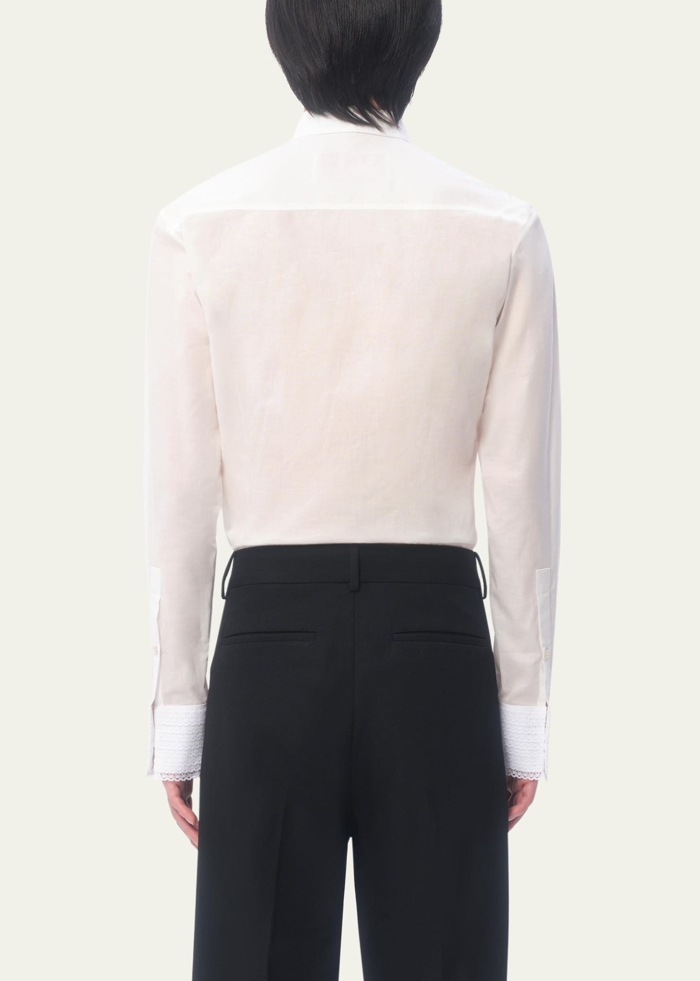 Valentino Garavani Men's Lace-Plastron Tuxedo Shirt Image 3 of 4
