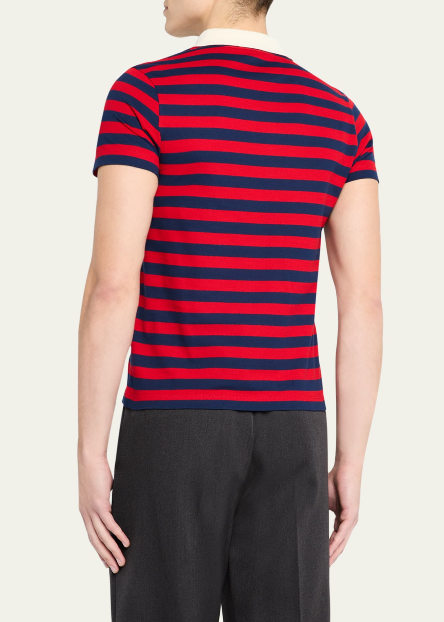 Valentino Garavani Men's Stripe Cotton Pique Polo Shirt Image 3 of 5