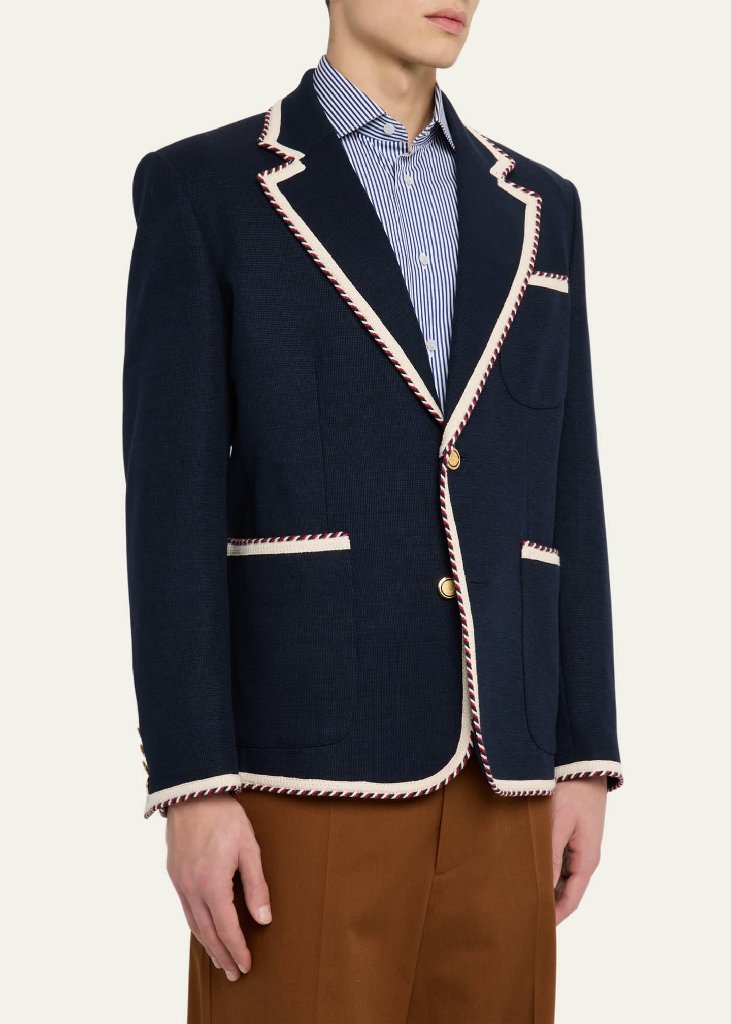Valentino Garavani Men's VLogo Contrast-Trim Blazer Image 4 of 8
