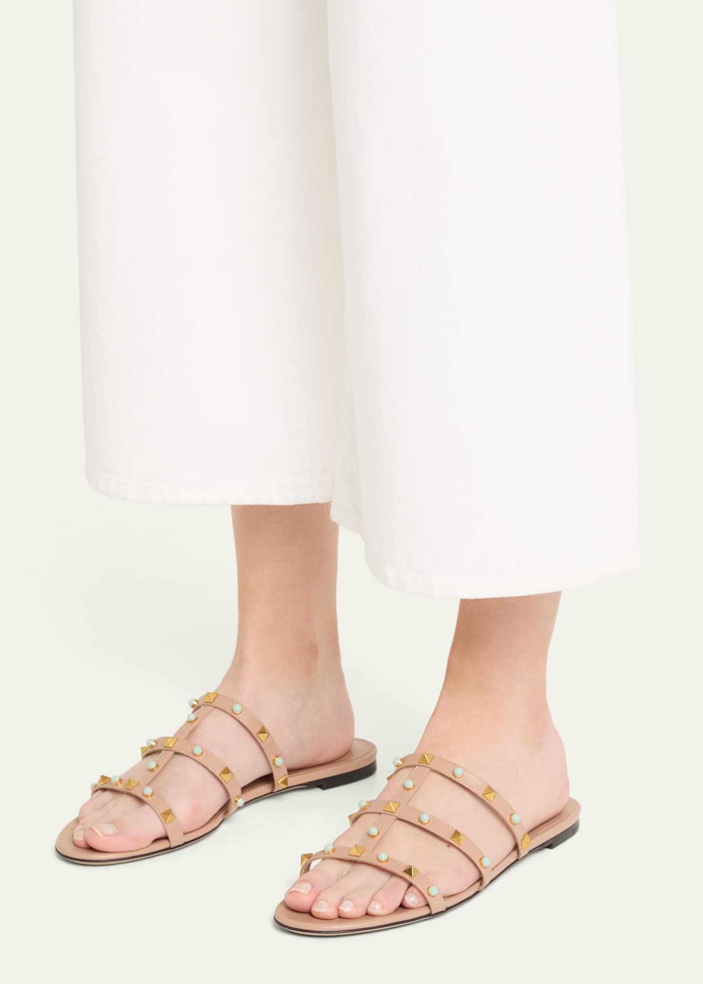 Valentino Garavani Rockstud Caged Leather Flat Sandals Image 2 of 6