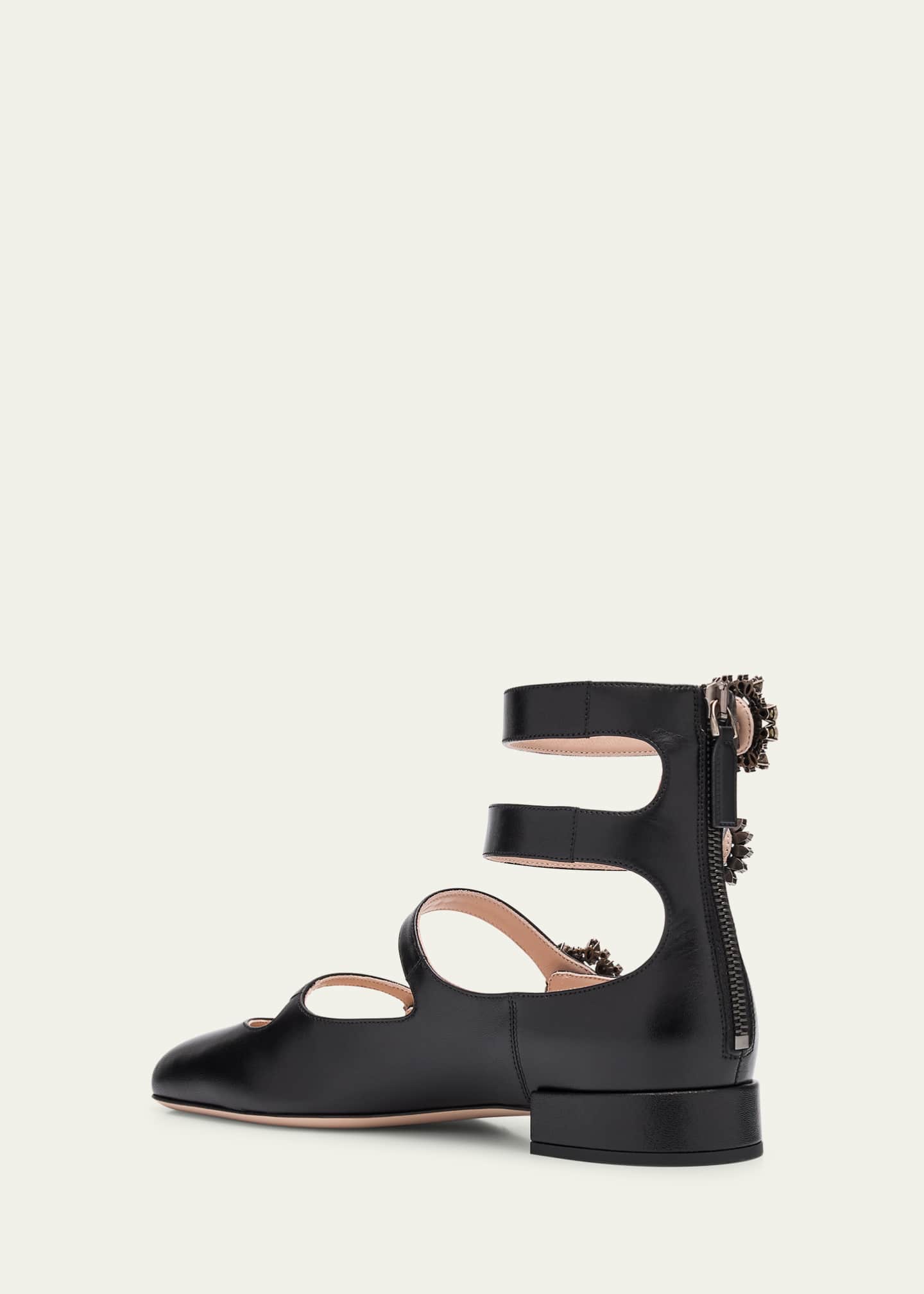 Valentino Garavani Leather Jewel Four-Strap Ballerina Flats Image 4 of 6