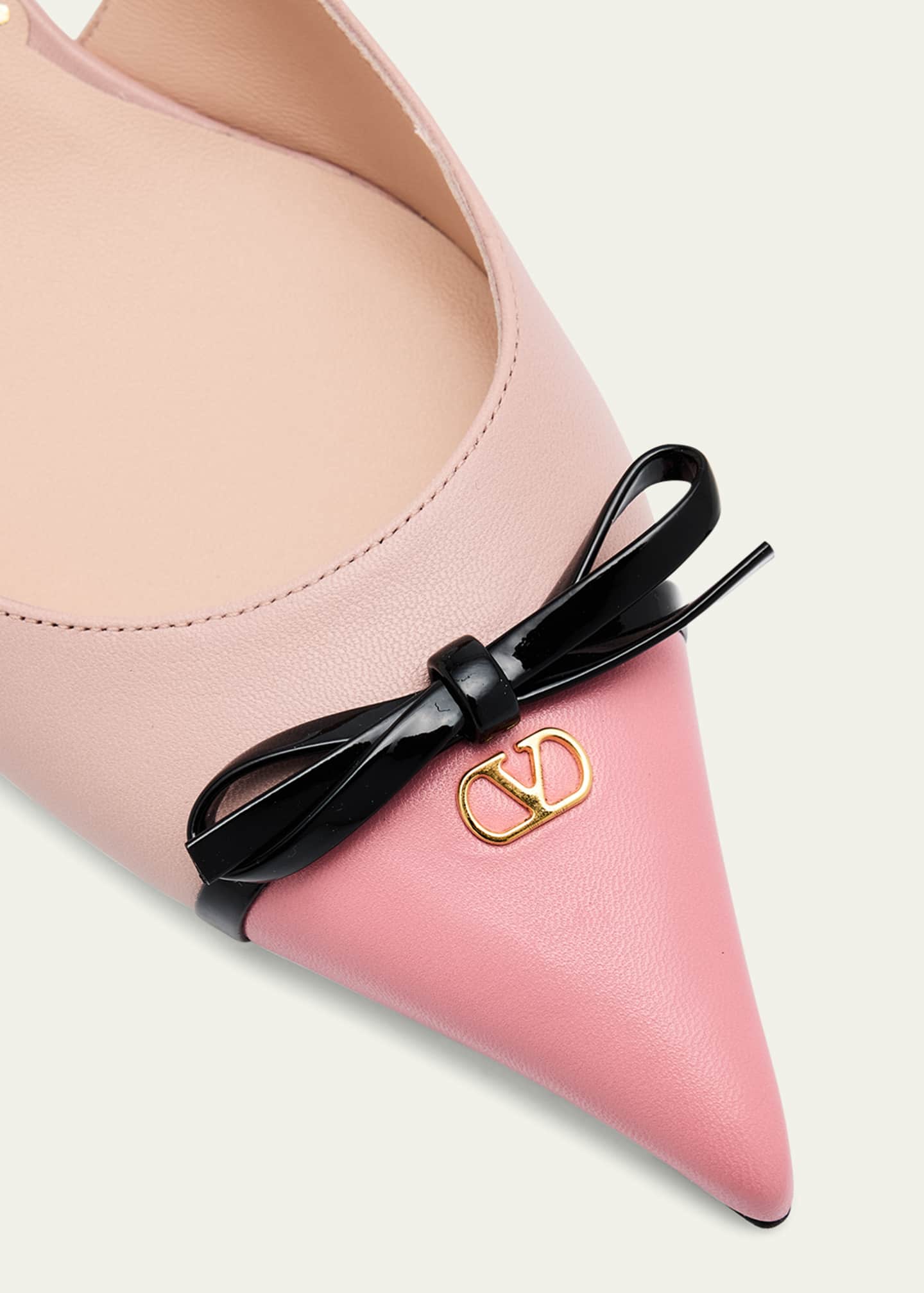 Valentino Garavani VLOGO Pointed Slingback Leather Kitten Pumps Image 6 of 6